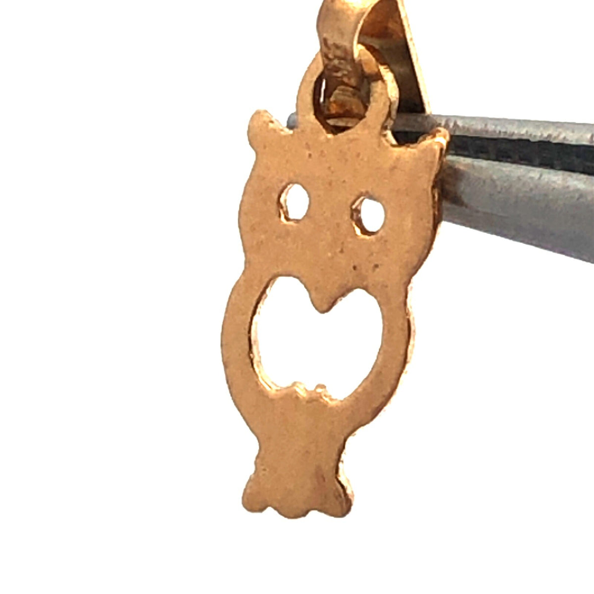 Designer 14K Yellow Gold Textured Owl Heart Cut Out Charm Pendant