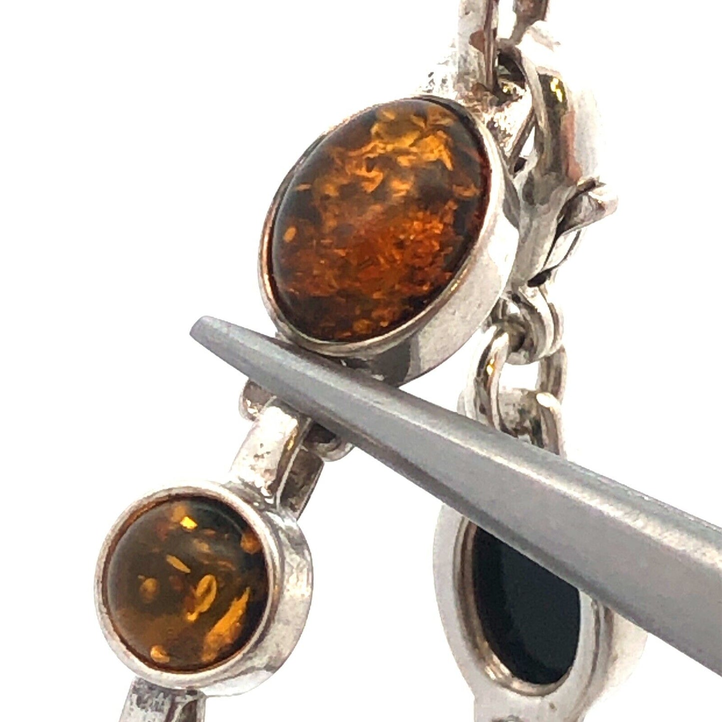 Vintage 925 Sterling Silver Oval Round Cabochon Amber Tennis Bracelet