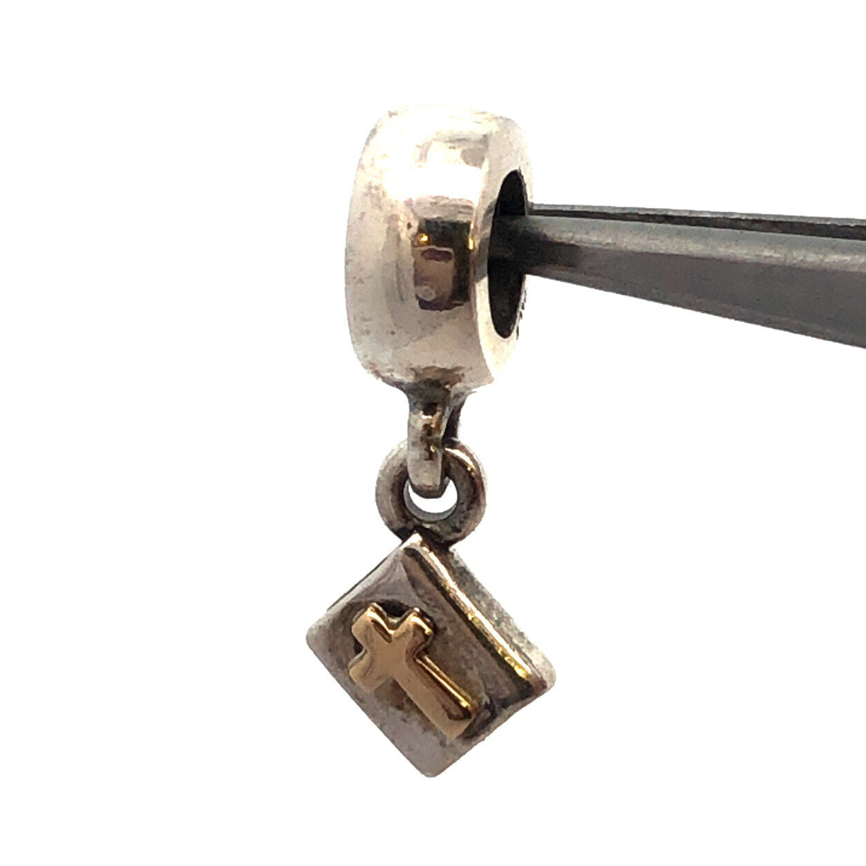 PANDORA Sterling Silver 14K Yellow Gold Bible Dangle 790409 Slide Bracelet Charm