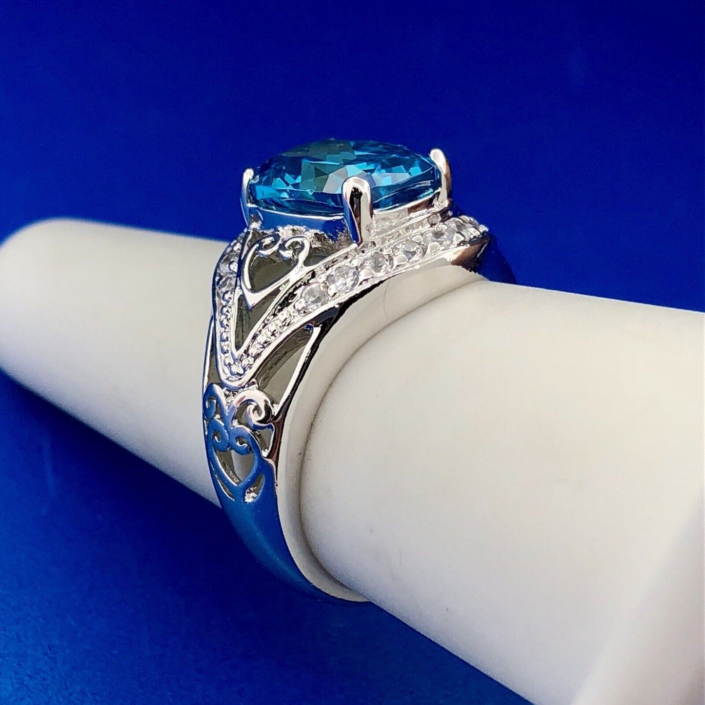 Designer CaA 925 Sterling Silver London Blue Topaz Diamond Engagement Ring