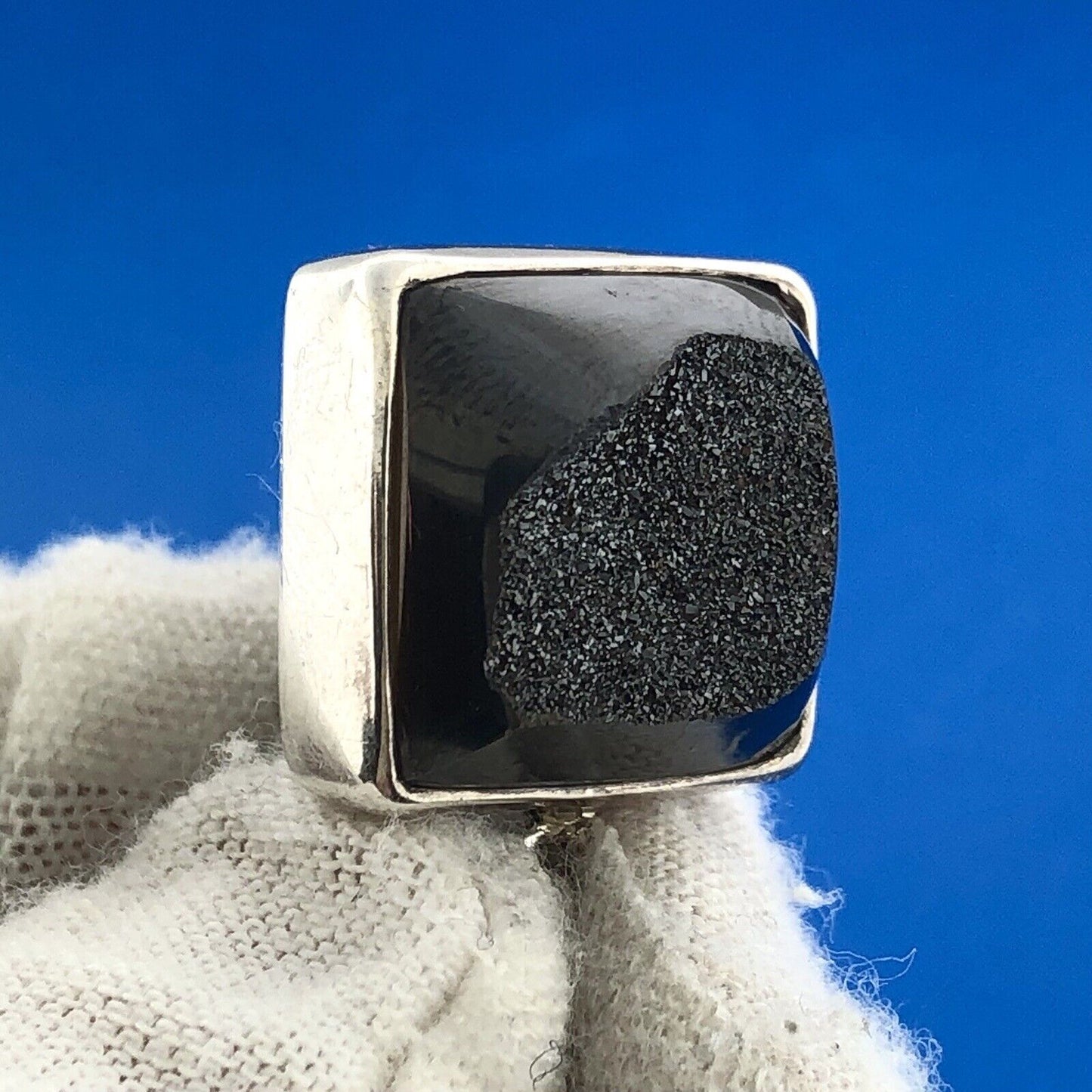 Fifi Rose 925 Sterling Silver Hematite Druzy Statement Square Dangle Earrings
