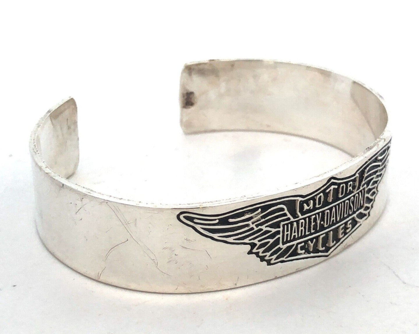 Harley Davidson Motorcycles 925 Sterling Silver Oval Open Cuff Bracelet