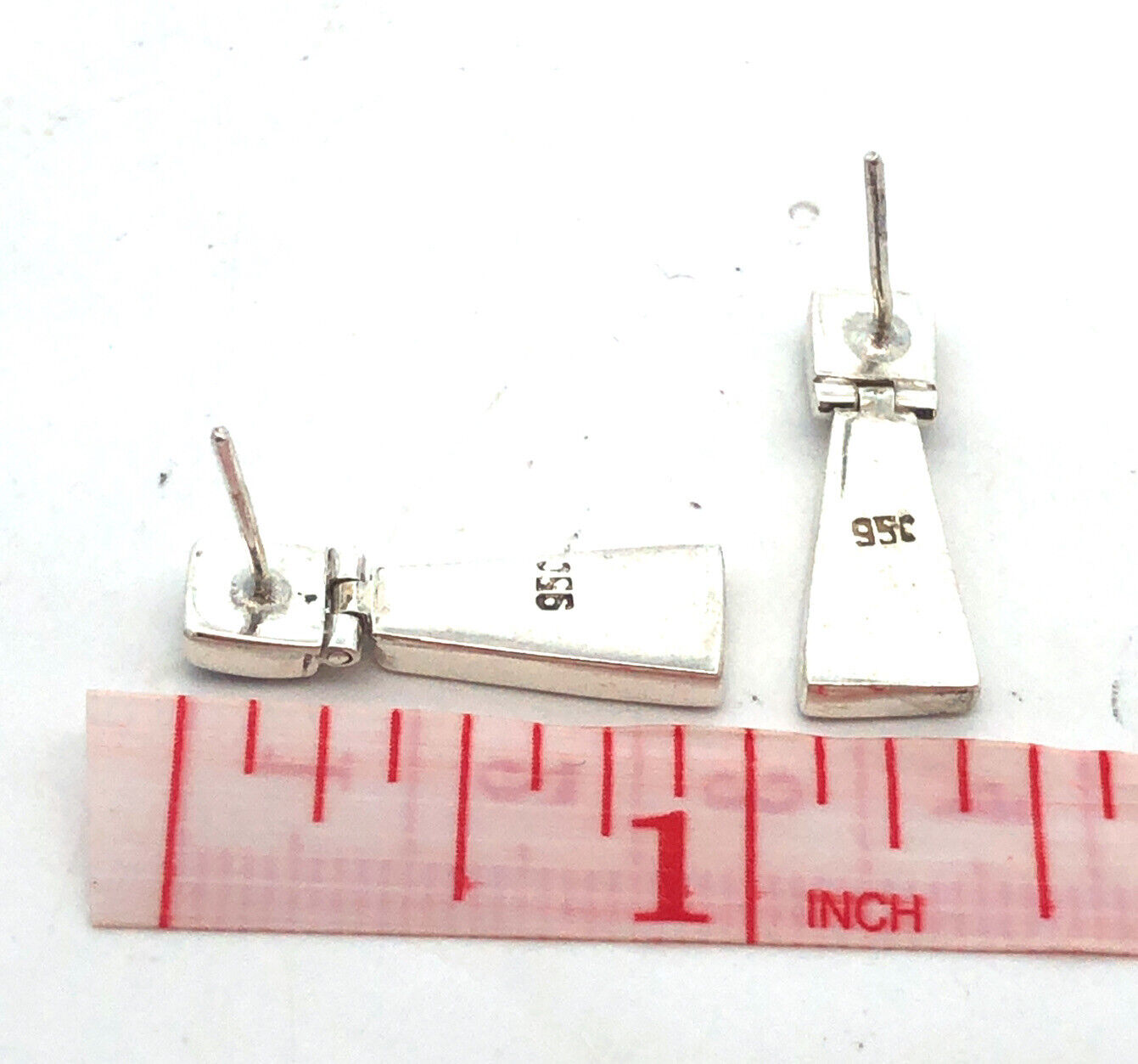 Vintage 925 Sterling Silver Abalone Modernist Rectangle Drop Stud Earrings