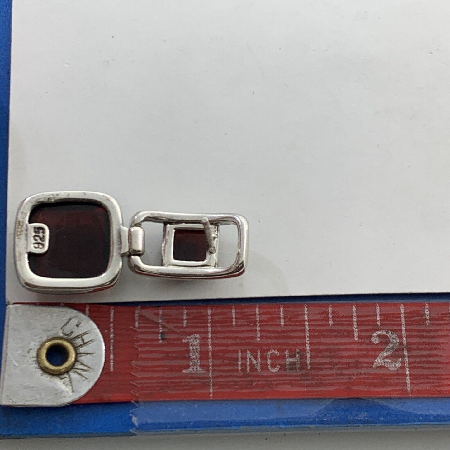 Modernist 925 Sterling Silver Garnet Cabochon Statement Dangle Stud Earrings