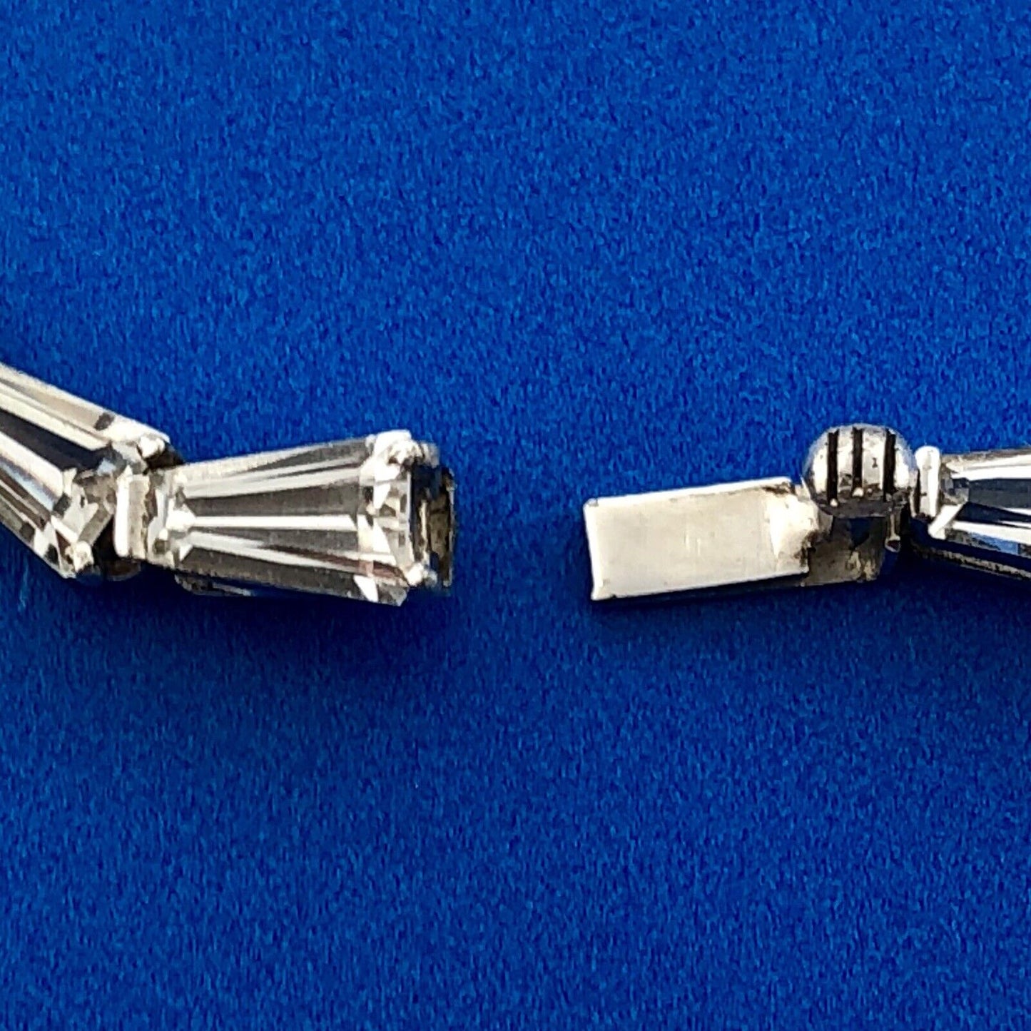 Vintage Mid Century Sterling Silver 925 Trilliant White Sapphire Choker Necklace