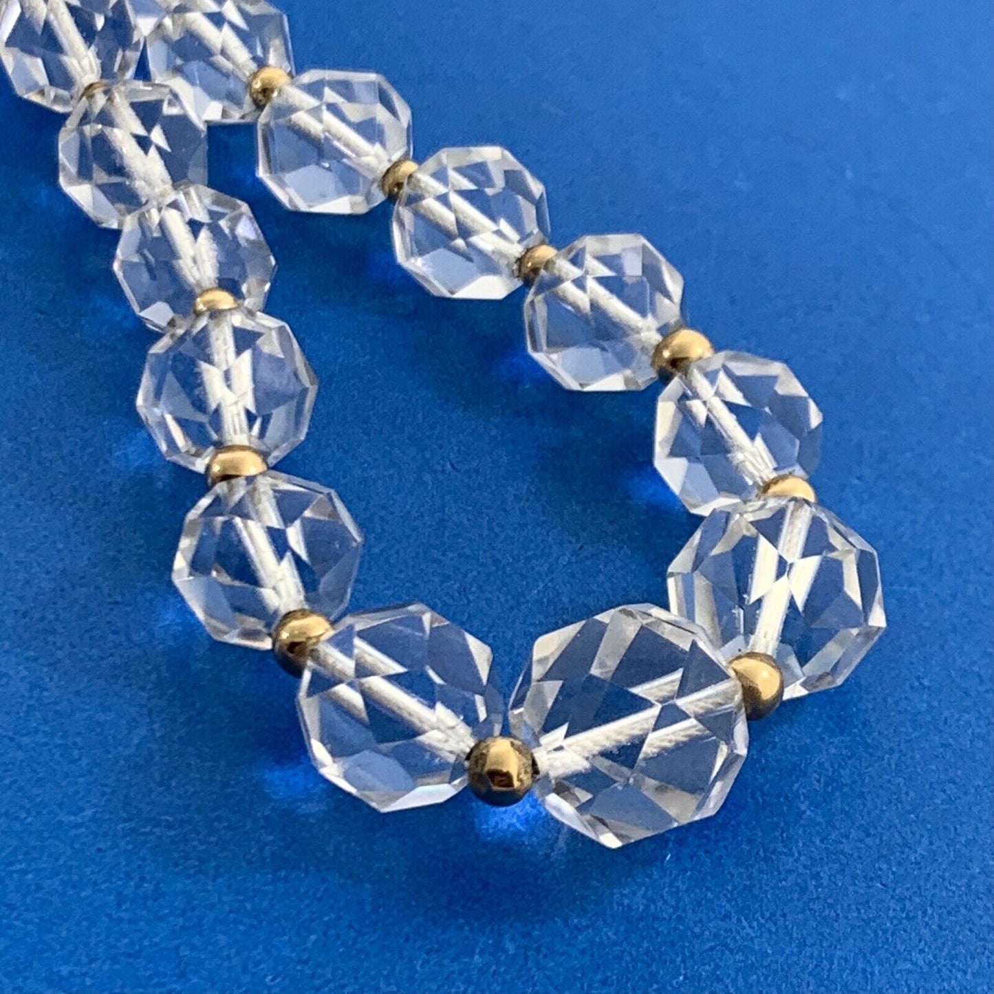 Designer 14K Yellow Gold White Amethyst Faceted Graduated Bead Necklace