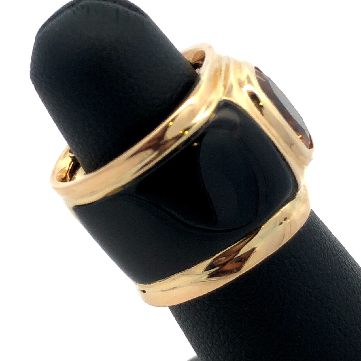 Unusual 14K Yellow Gold Oval Citrine Black Statement Cigar Band Ring