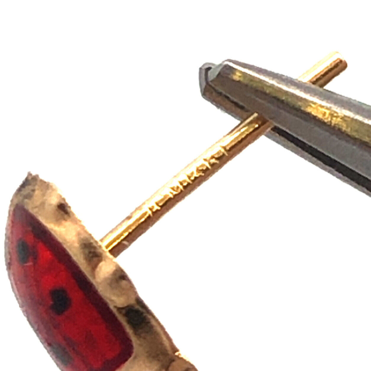 Designer JCM 14KT Yellow Gold Red Black Enamel Lady Bug Stud Earrings