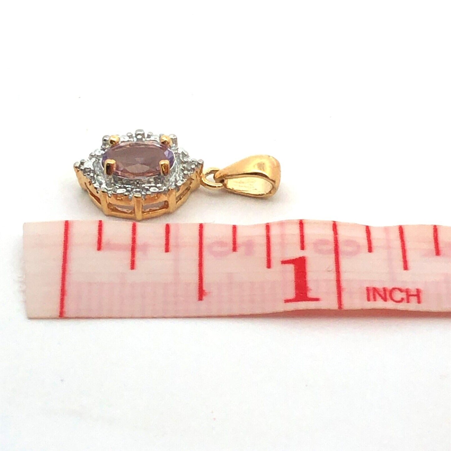 Designer 925 Sterling Silver Vermeil Oval Amethyst Diamond Pendant