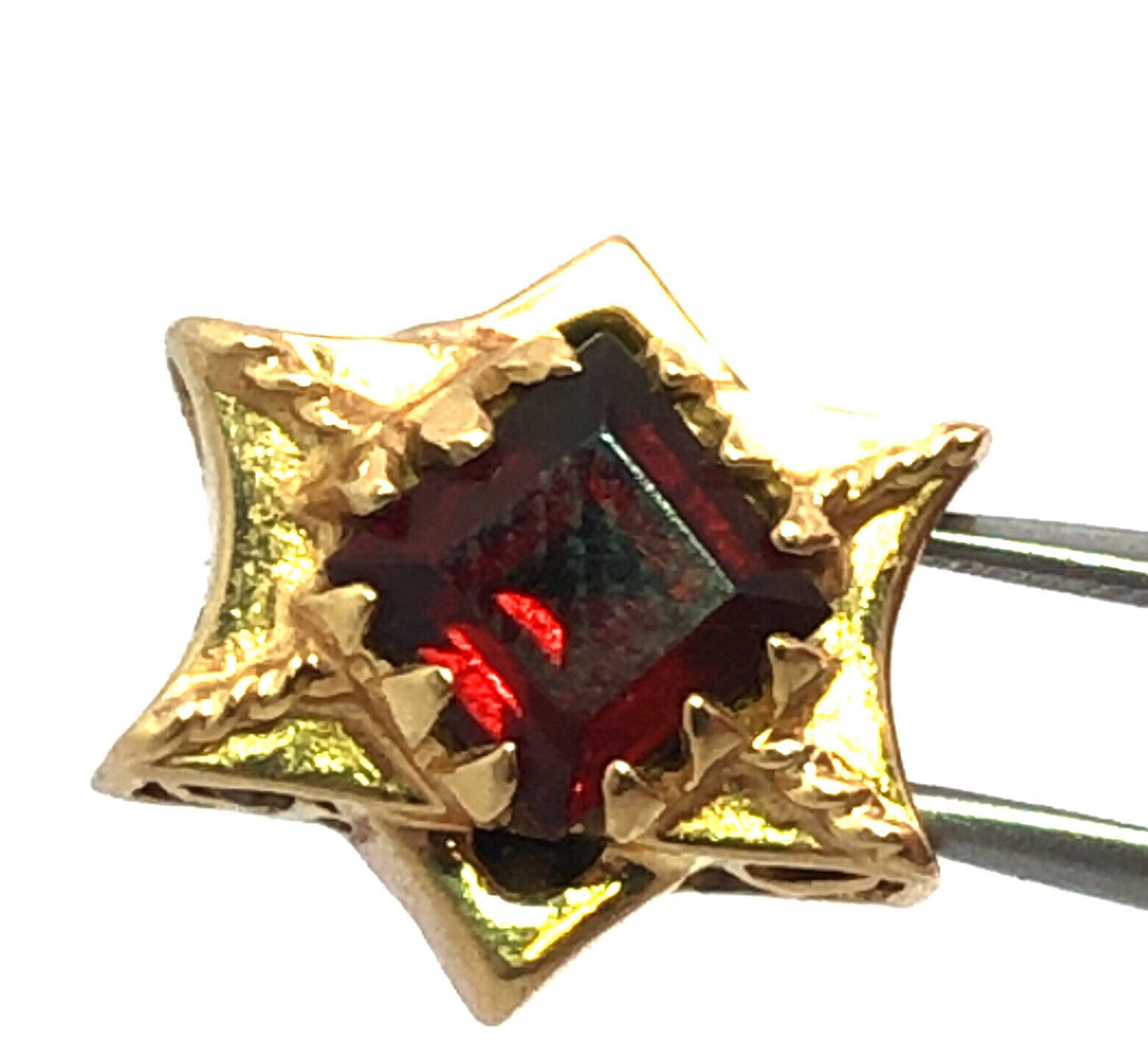 Designer 14K Yellow Gold Square Garnet January Anniversary Starburst Slide Charm
