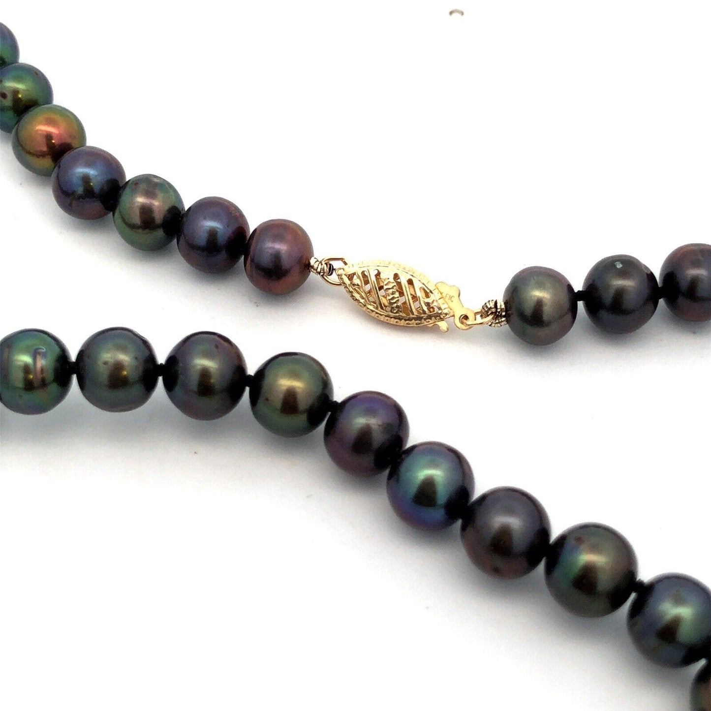 Designer FIC 14K Yellow Gold Round Tahitian Peacock Pearl Knotted Bead Necklace