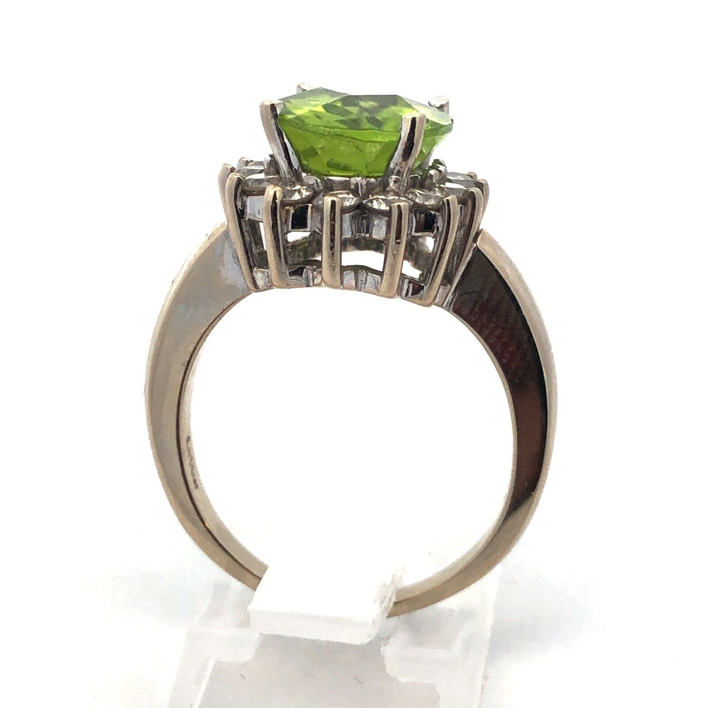LeVian 14K White Gold Oval Cushion Green Apple Peridot Diamond Cocktail Ring