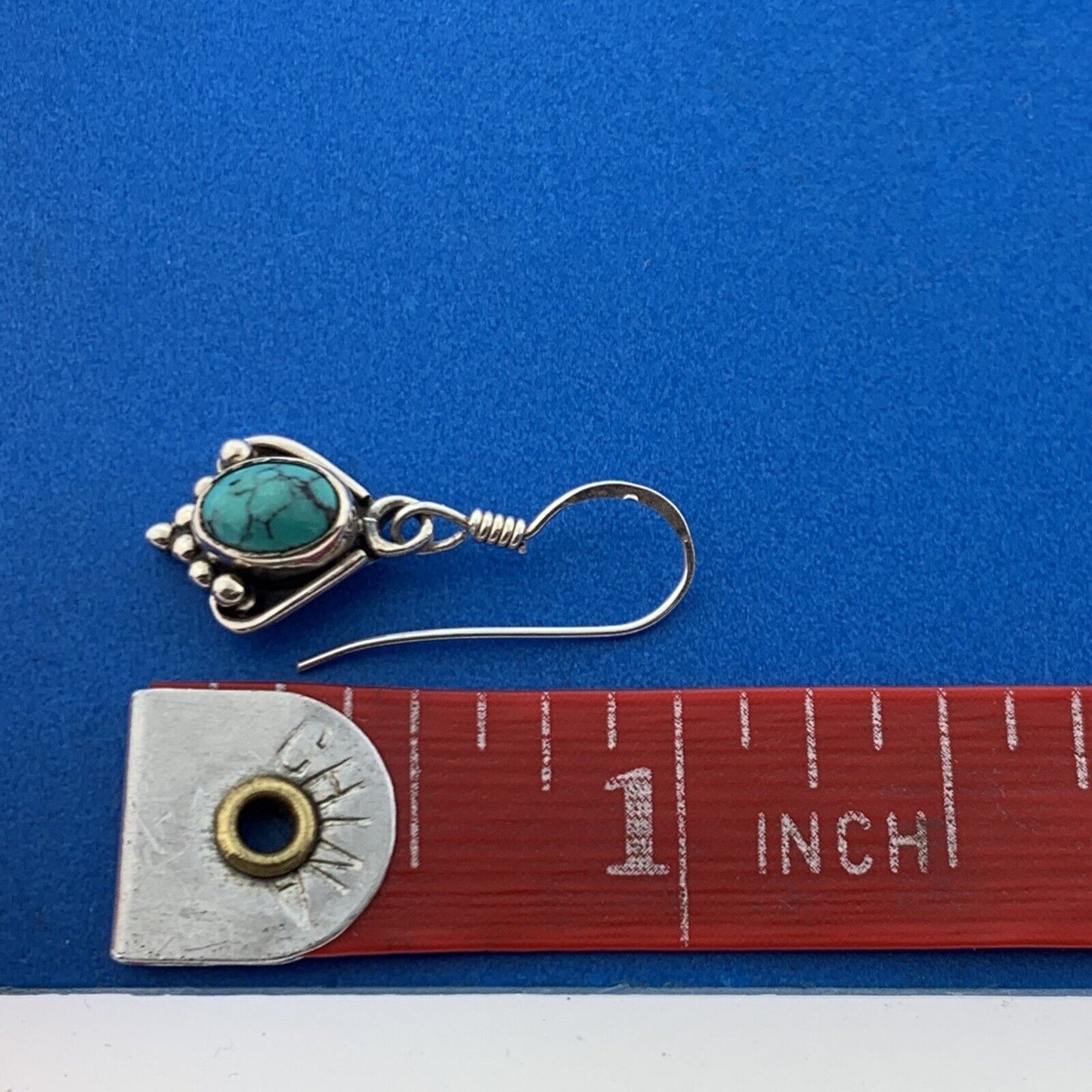 Vintage 925 Sterling Silver Turquoise Cabochon Bead Work Drop Dangle Earrings