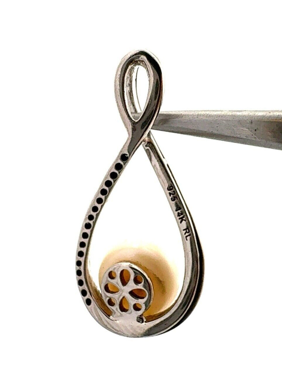 Designer RL 925 Sterling Silver 14K Gold Two Tone Pearl Infinity Pendant