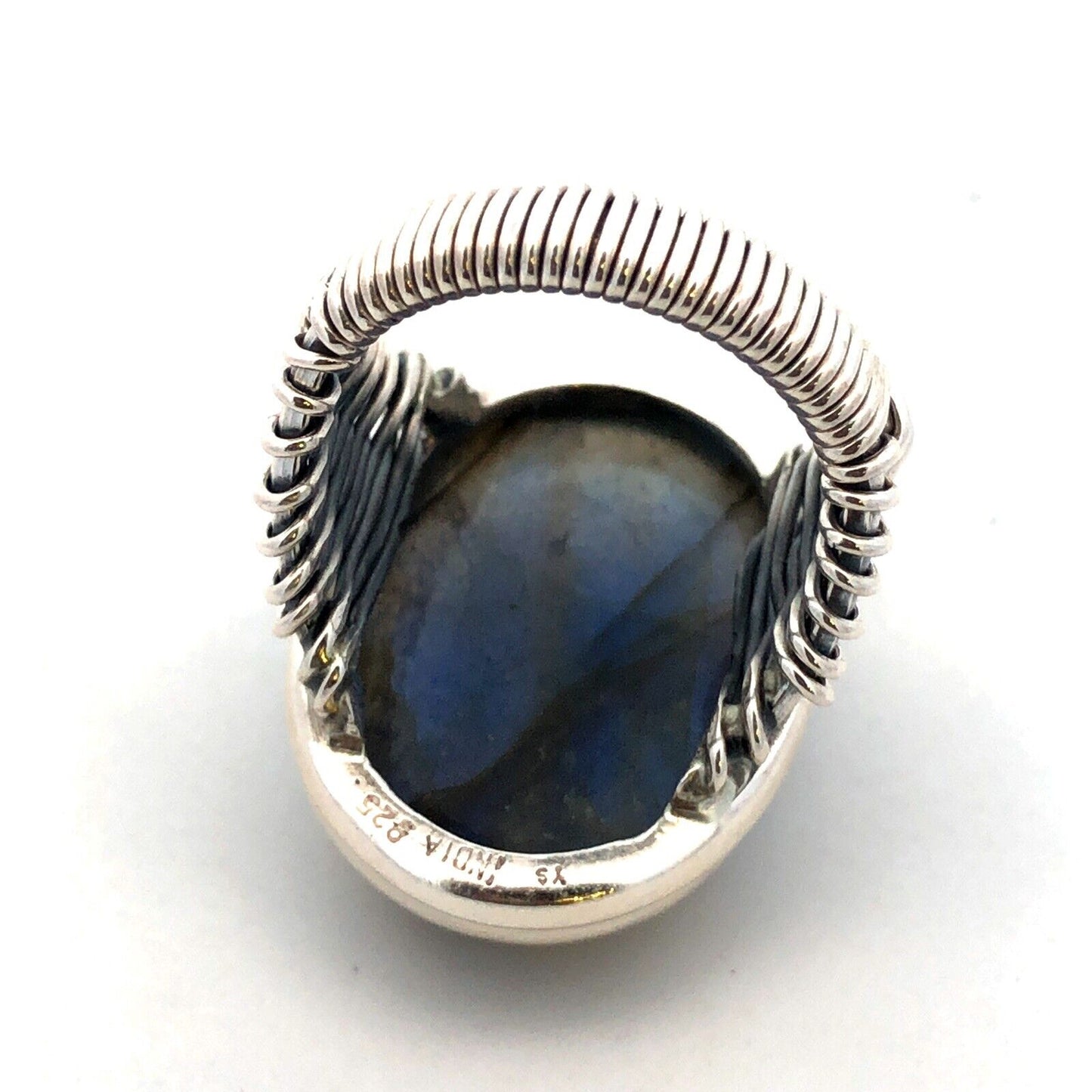 Designer YS India 925 Sterling Silver Oval Labradorite Wire Wrap Statement Ring