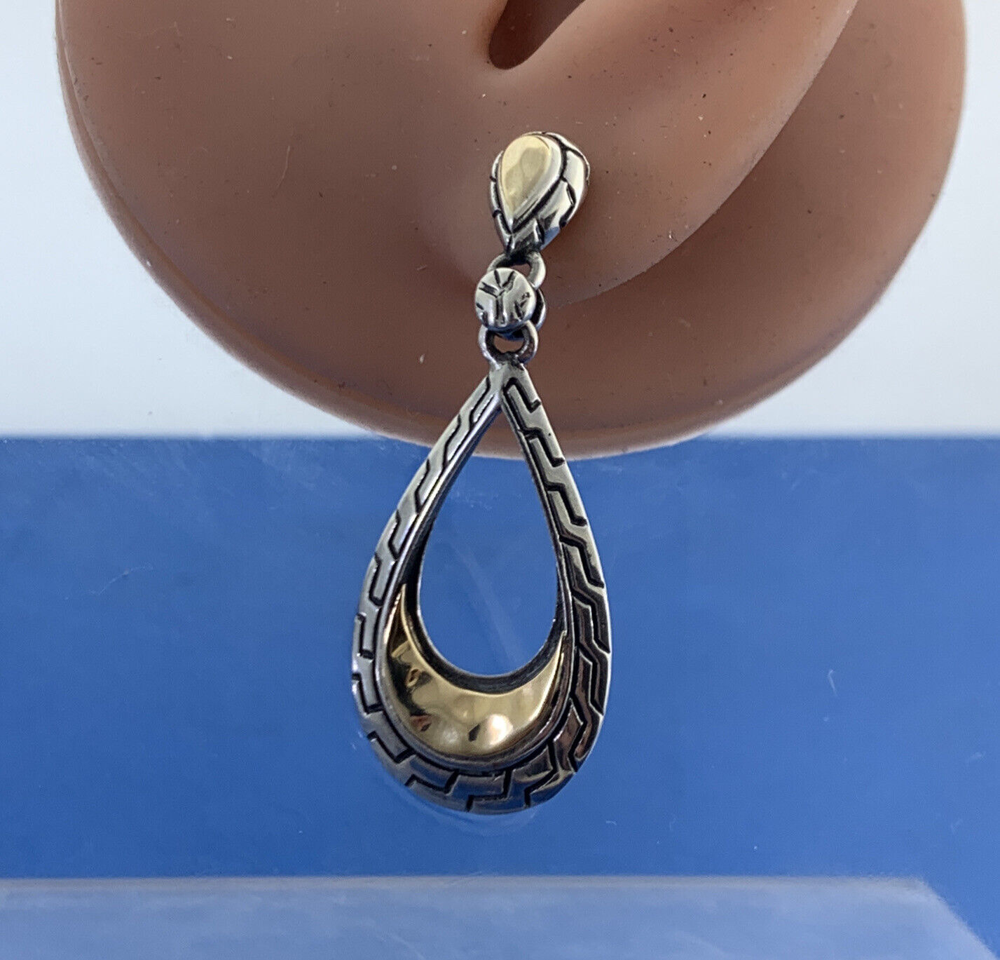 Designer NF 925 Sterling Silver 14K Yellow Gold Pear Drop Dangle Stud Earrings