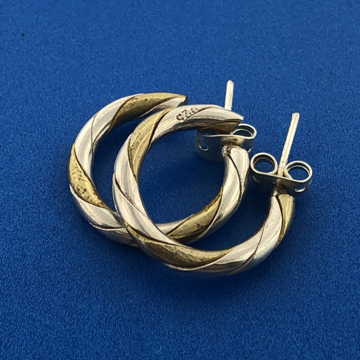 925 Sterling Silver Vermeil Two Tone Classic Hoop Earrings