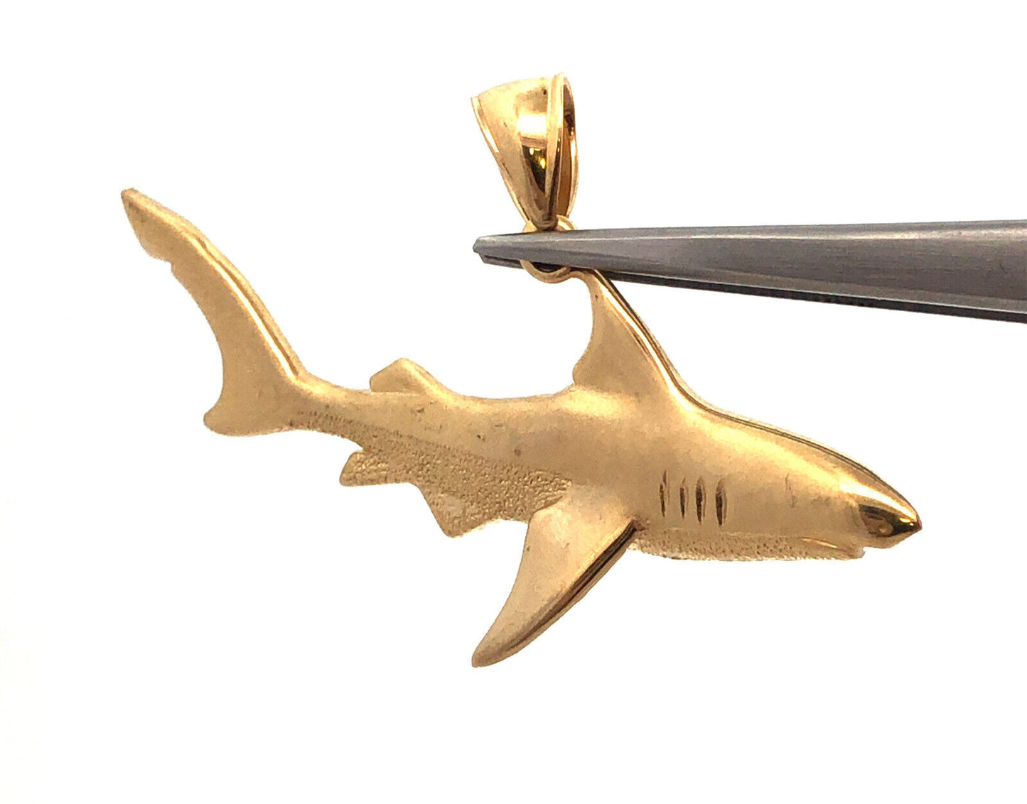 Vintage 14K Yellow Gold Swimming Shark Nautical Ocean Fish Statement Pendant