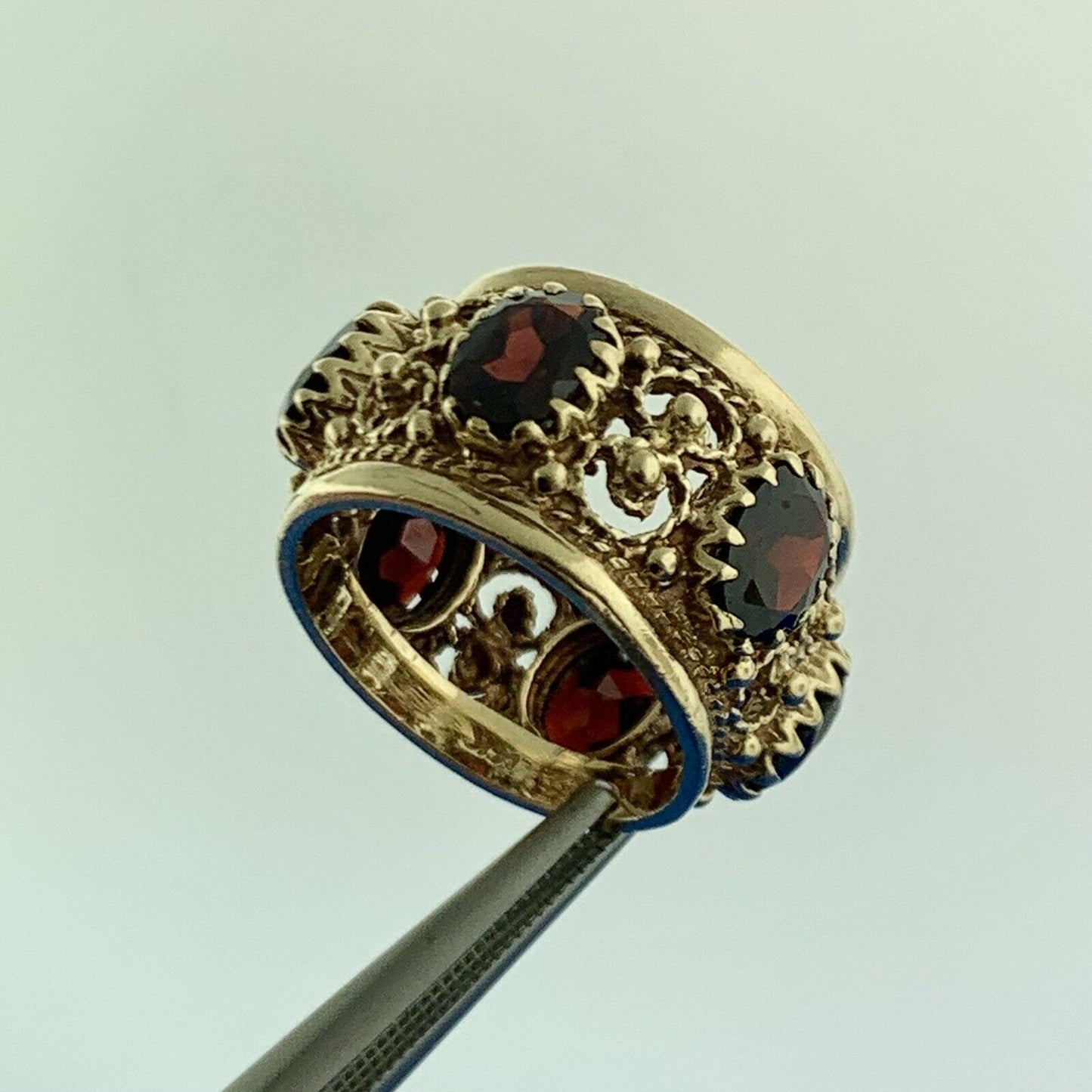 Gorgeous 14k Yellow Gold Oval Cut Red Garnet Openwork Statement Ring Size 7