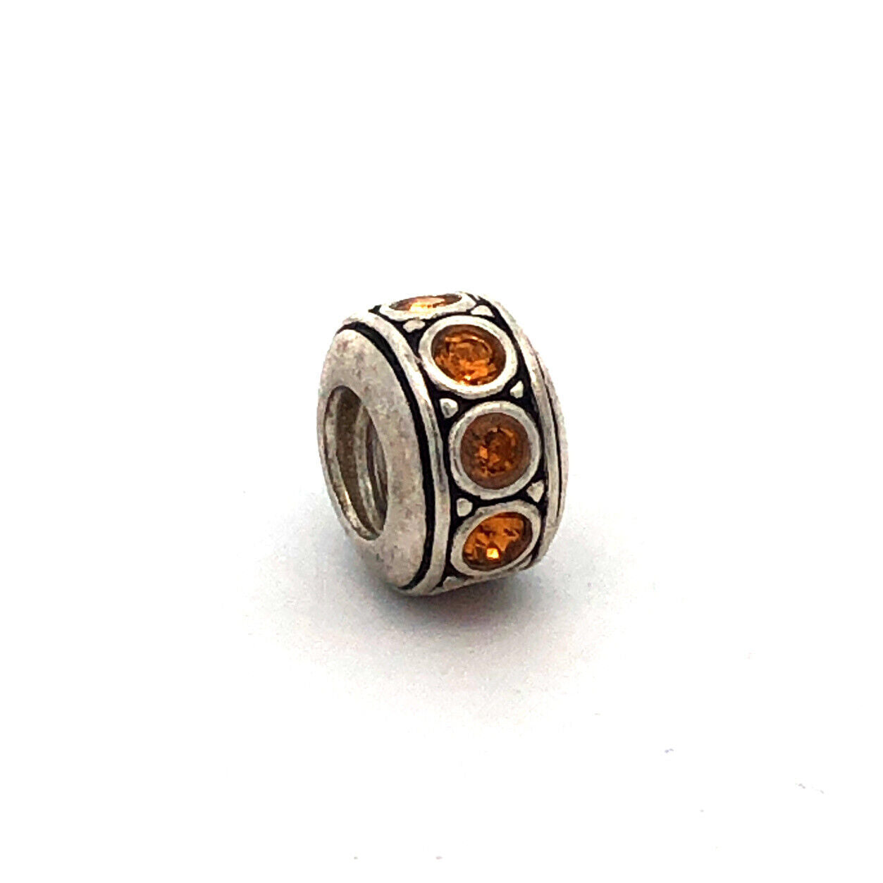 Designer Chamilia 925 Sterling Silver Round Orange Cubic Zirconia Spacer Charm