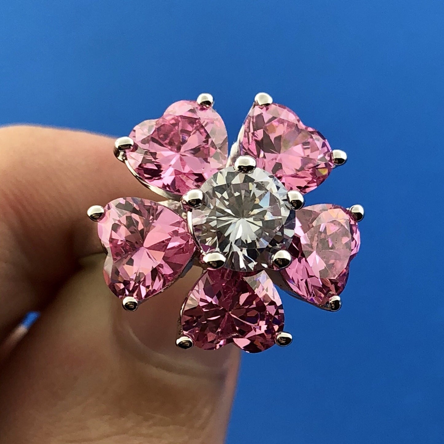 Nolan Miller Sterling Silver Faux Pink Sapphire & Amethyst Flower Designer Ring