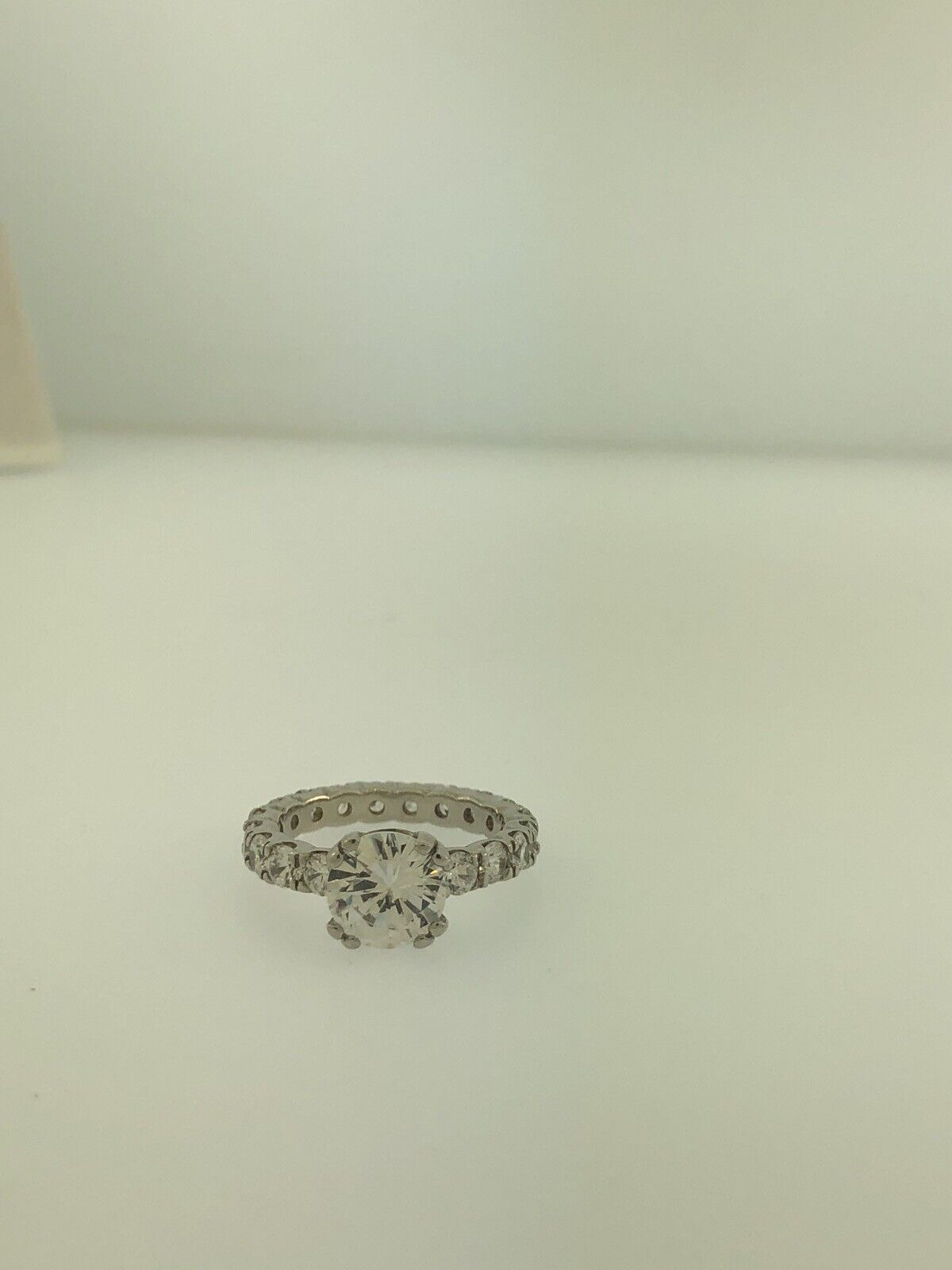 Sterling Silver 925 Cubic Zirconia Solitaire w/Accents Engagement Ring