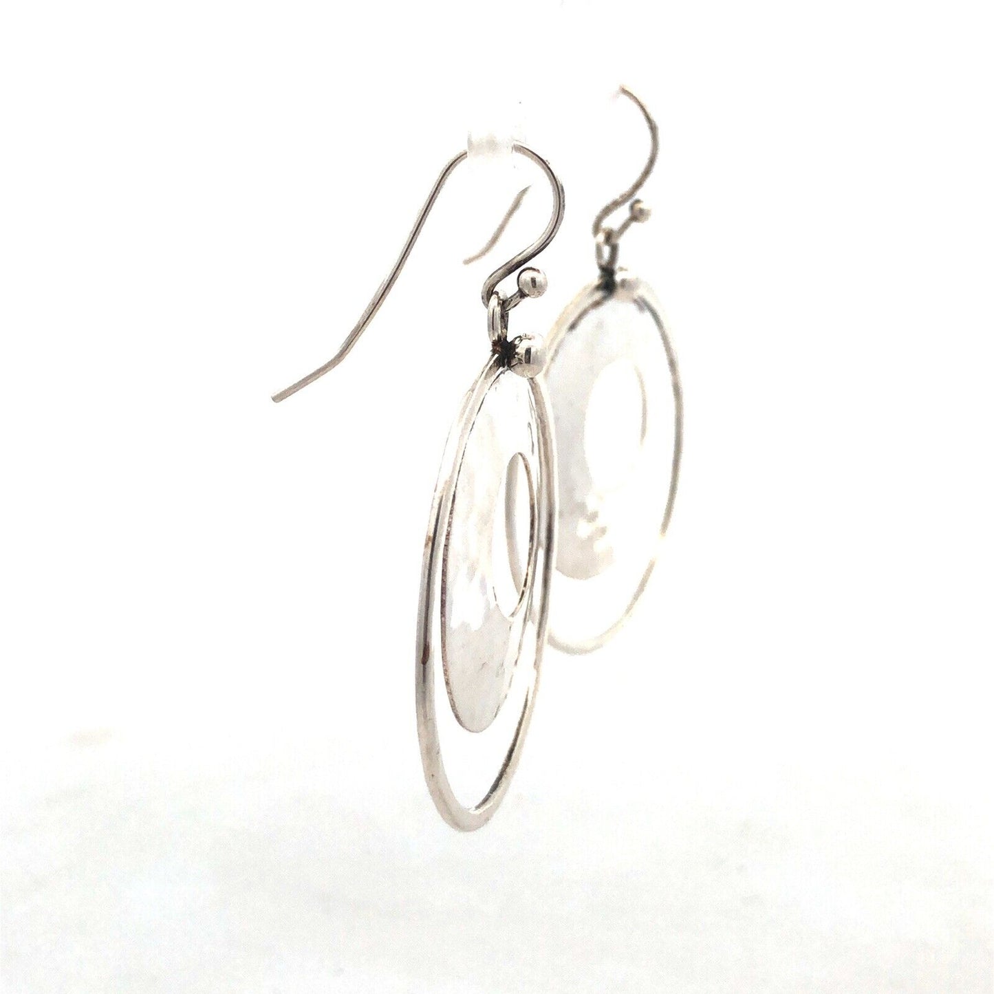 Designer Silpada Sterling Silver Hammered Modernist Round Hook Dangle Earrings