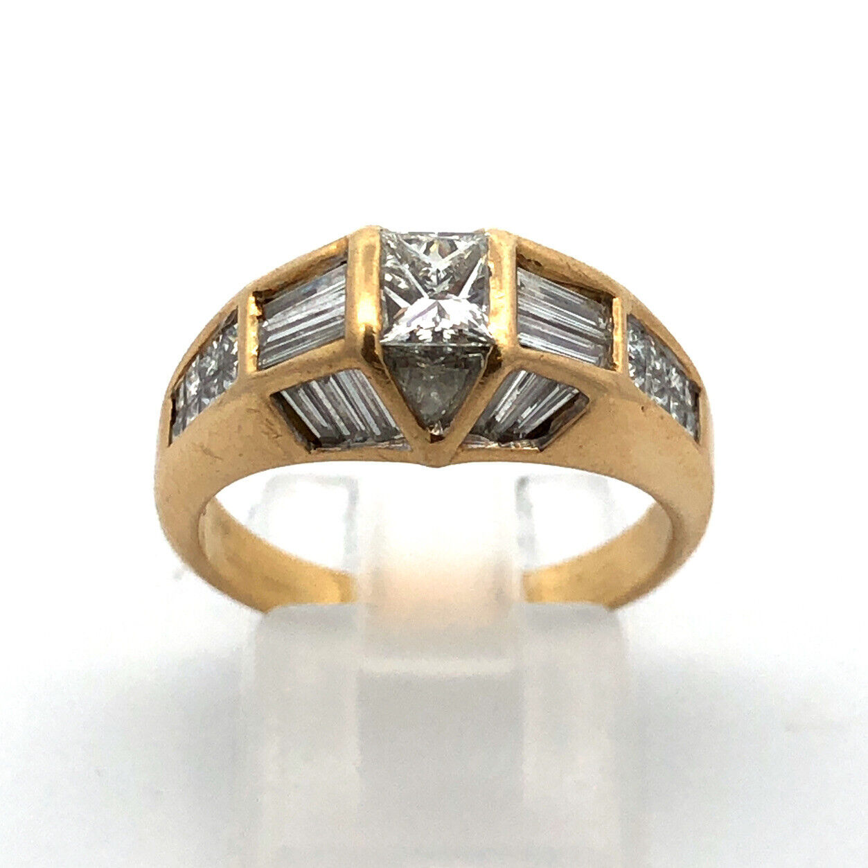 Designer 18K Yellow Gold Multi-Cut Diamond Modernist Dome Engagement Ring