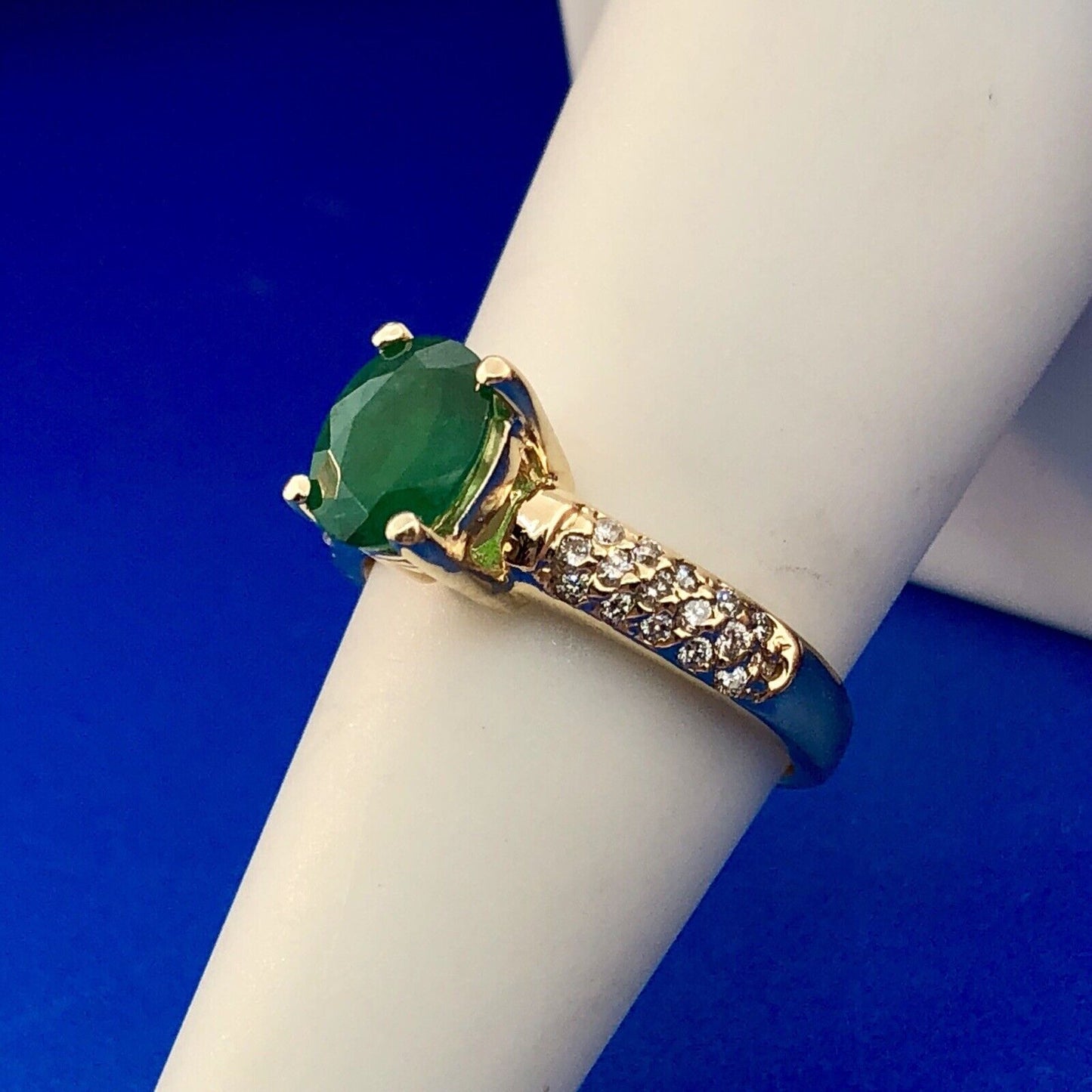 Designer 14K Yellow Gold Emerald Diamond Engagement Cocktail Statement Ring