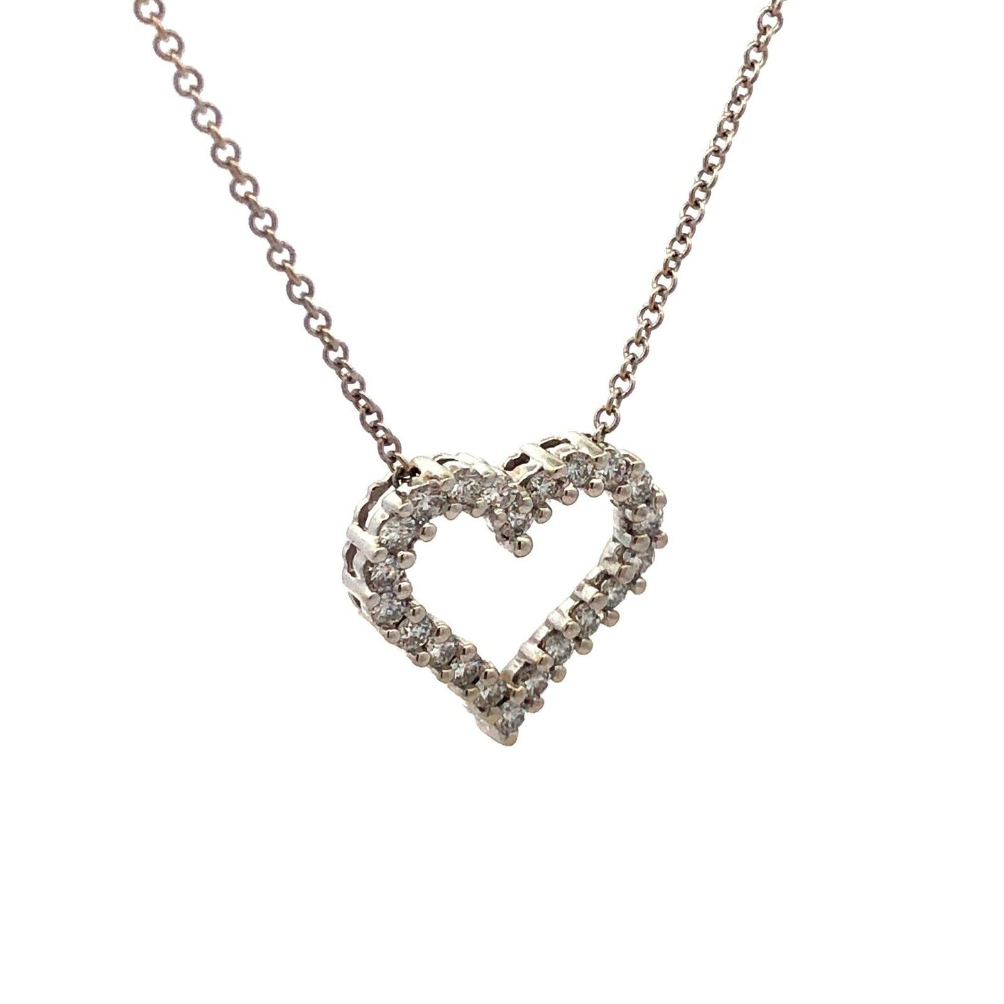 Designer H 14K White Gold Round Diamond Heart Anniversary Pendant Chain Necklace