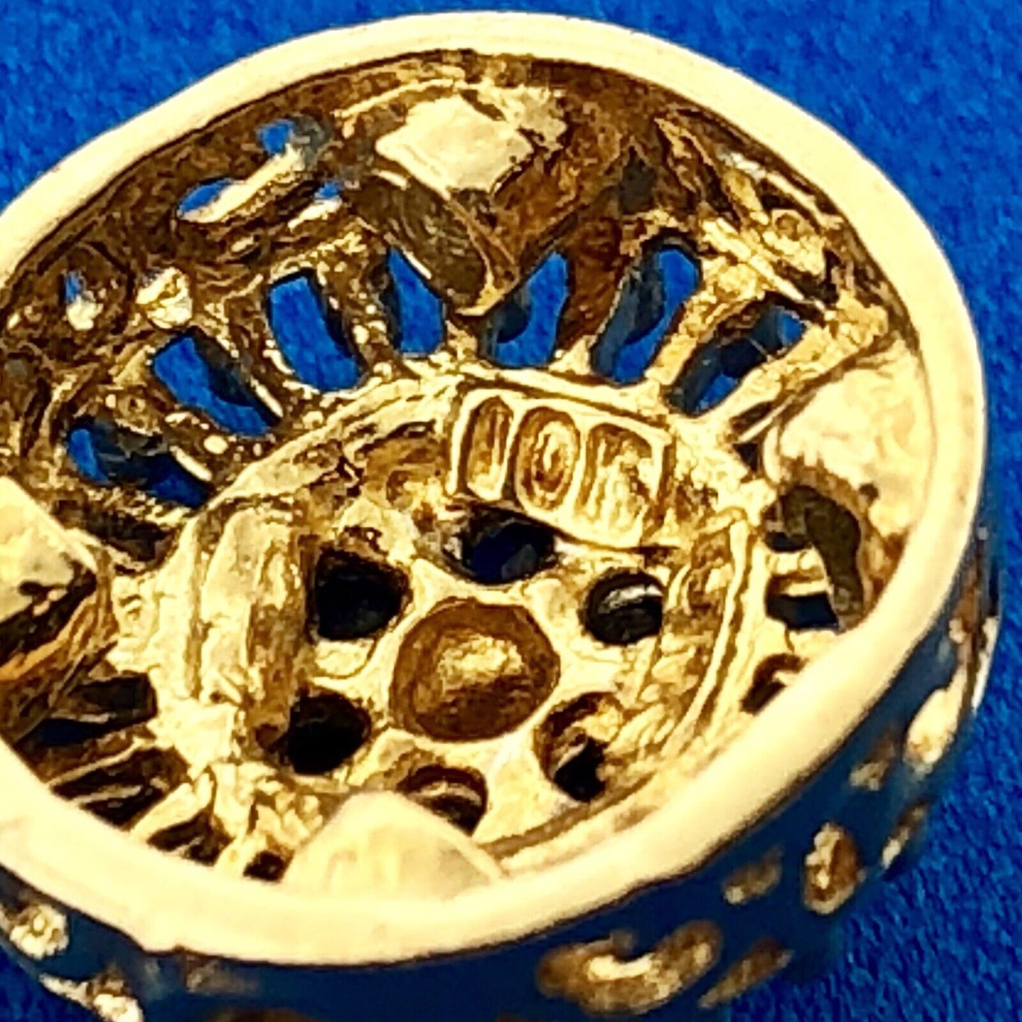 Designer OMG 10K Yellow Gold Blue Sapphire Cluster Slide Charm Diamond Accent