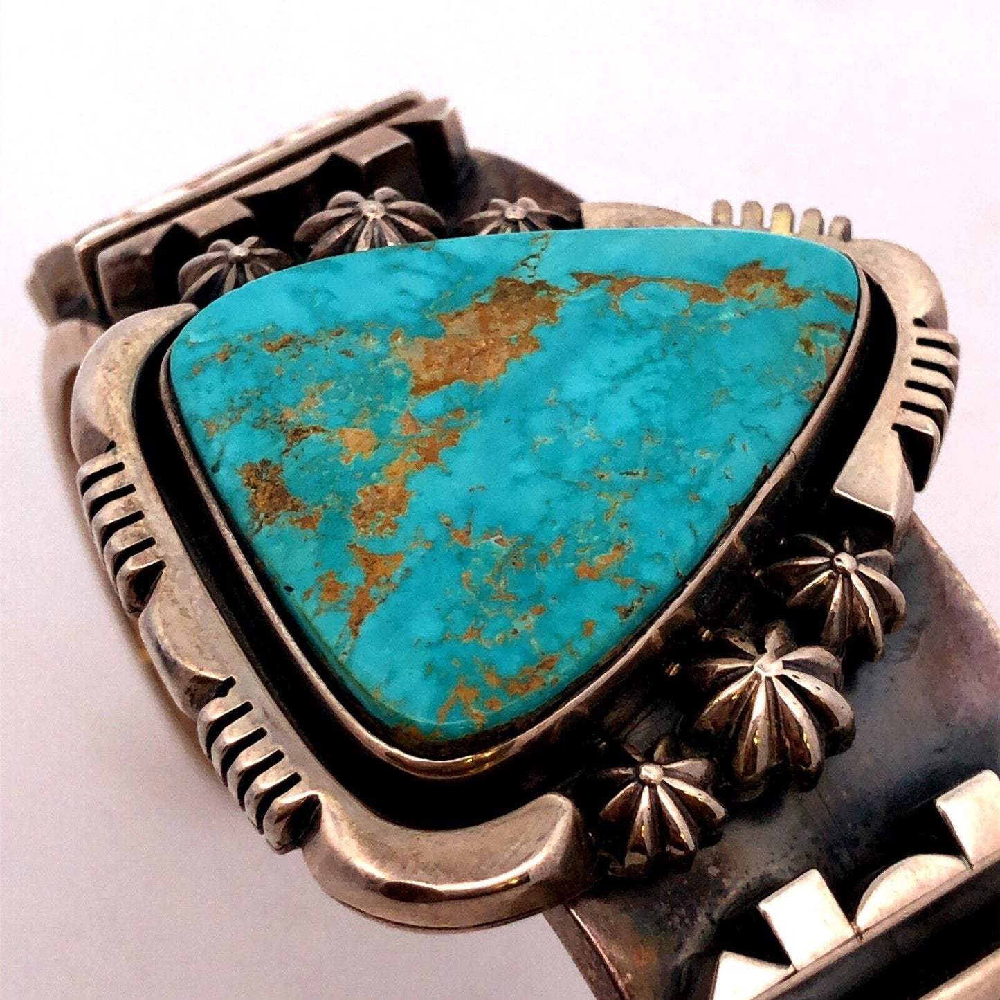 Jimmy Secatero Navajo 925 Sterling Silver Turquoise Statement Open Cuff Bracelet