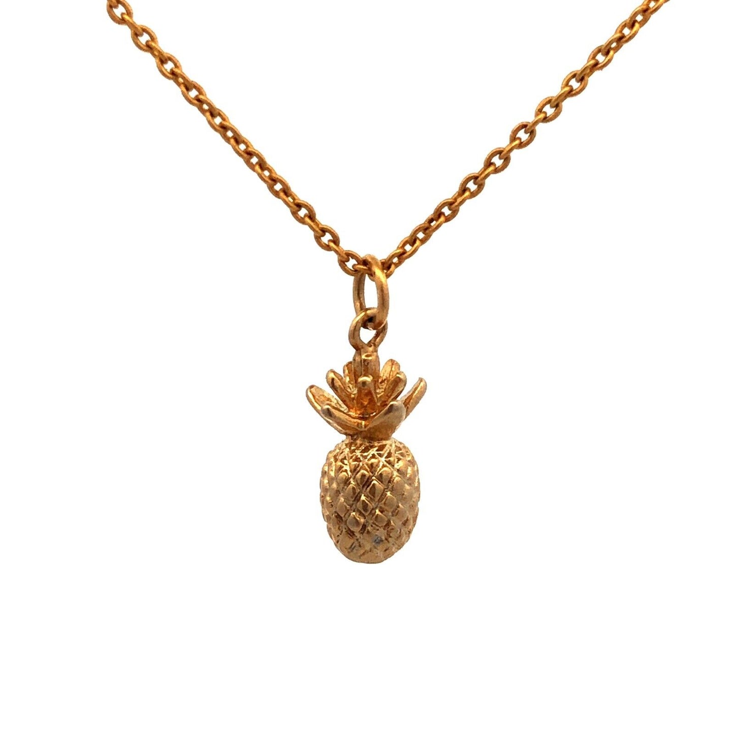 925 Sterling Silver Gold Vermeil Estate Pineapple Good Luck Pendan Necklace