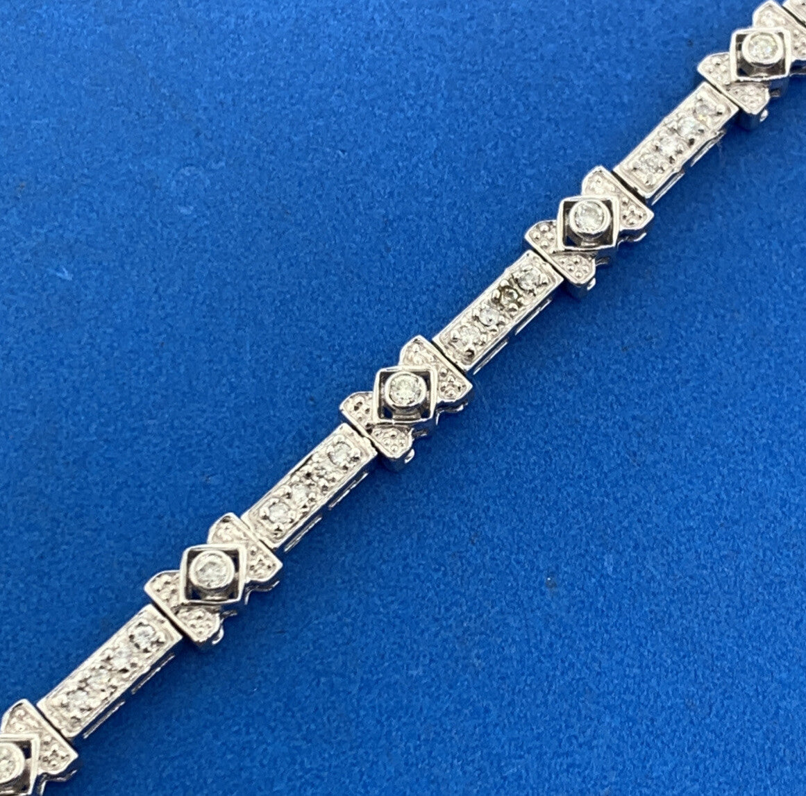 14K White Gold Diamond Panel Bar Link Tennis Bracelet