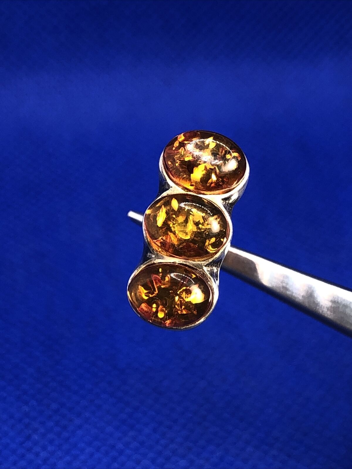 Estate Oval Amber Cabochons 925 Sterling Silver Ring Size 5.5
