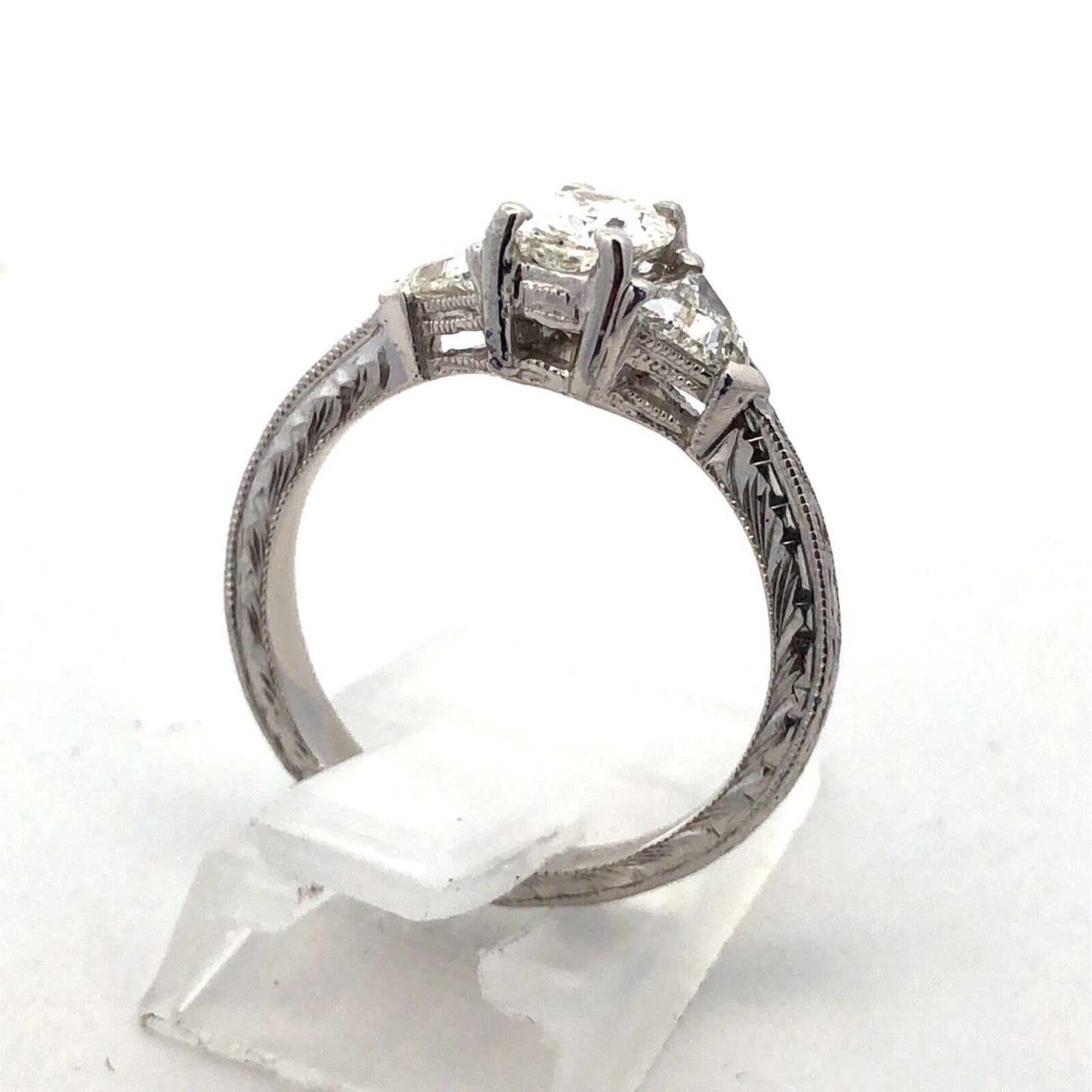 Estate Platinum Oval Diamond Trillion Accented Engagement Ring