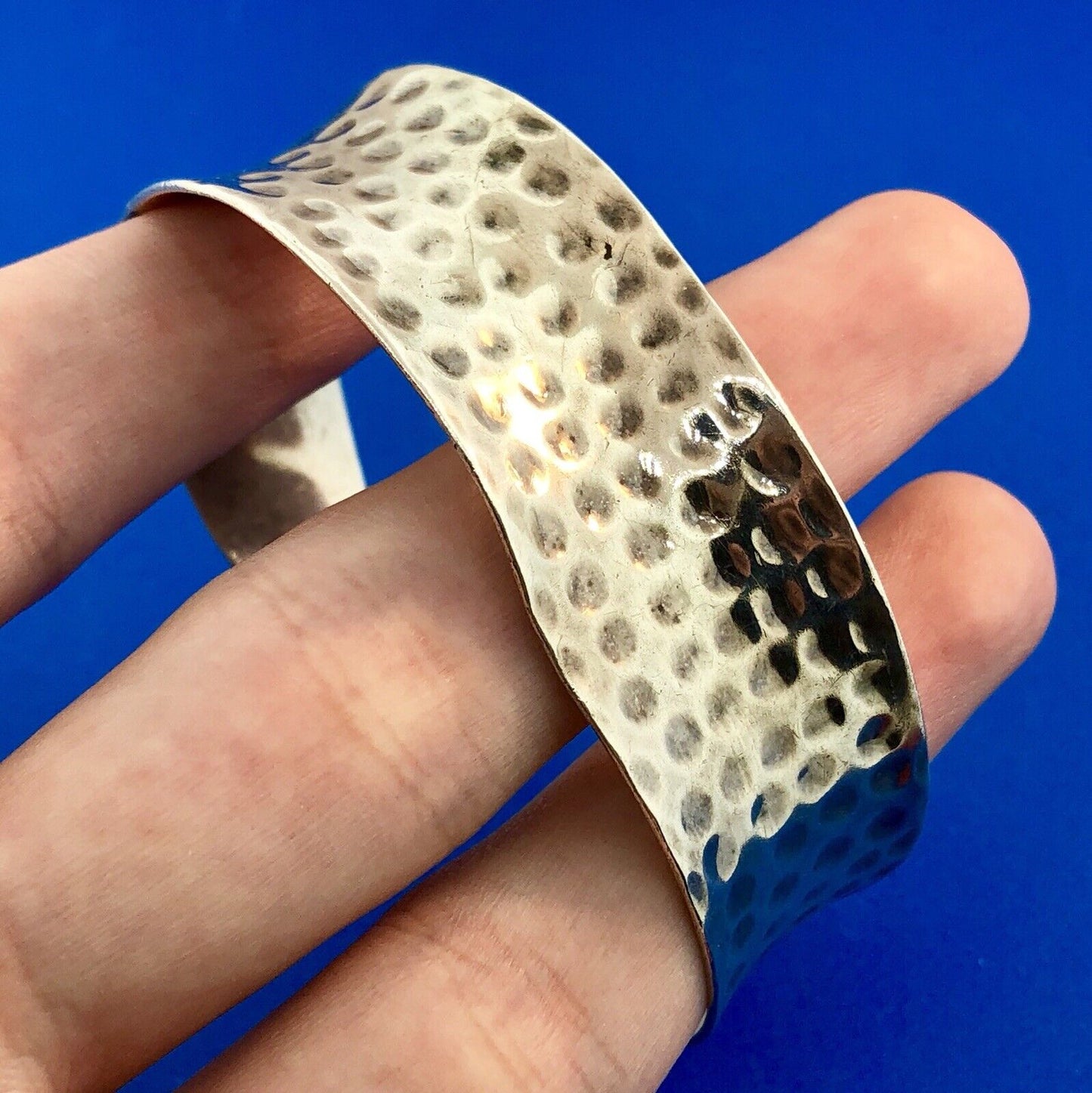 Vintage Mexico Taxco TC 138 Sterling Silver 925 Hammered Wave Cuff Bracelet
