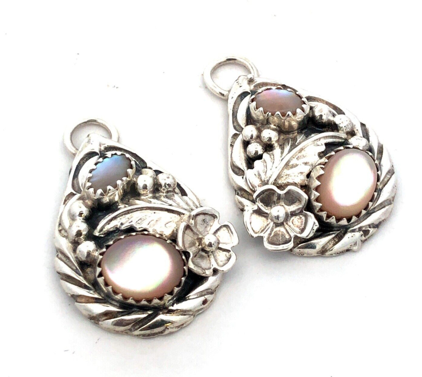 Native American Sterling Silver Mother of Pearl Floral Earring Enhancer Jackets