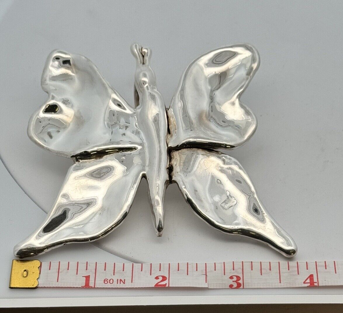 Artisan Hand Made Signed 925 Sterling Silver Butterfly Statement Brooch Pendant