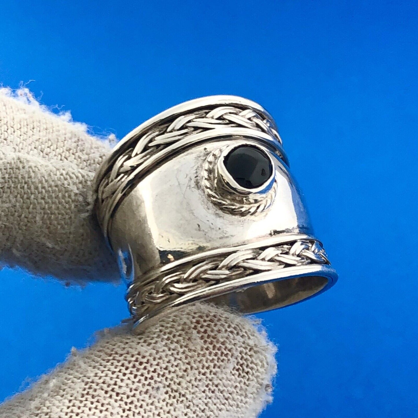 Vintage Estate Sterling Silver 925 Cabochon Onyx Cigar Statement Ring Size 8