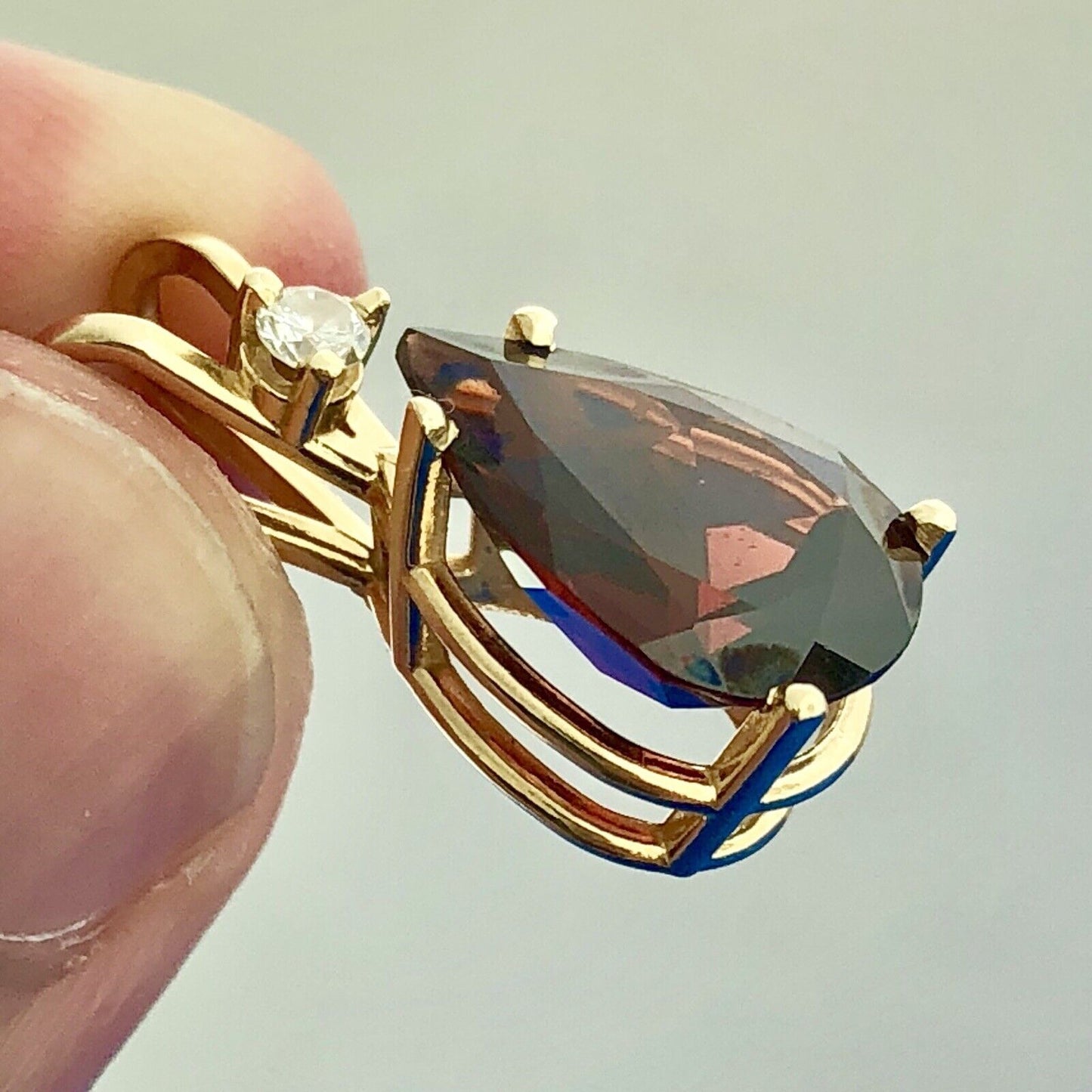 14K Yellow Gold Pear Garnet Diamond January Anniversary Statement Pendant