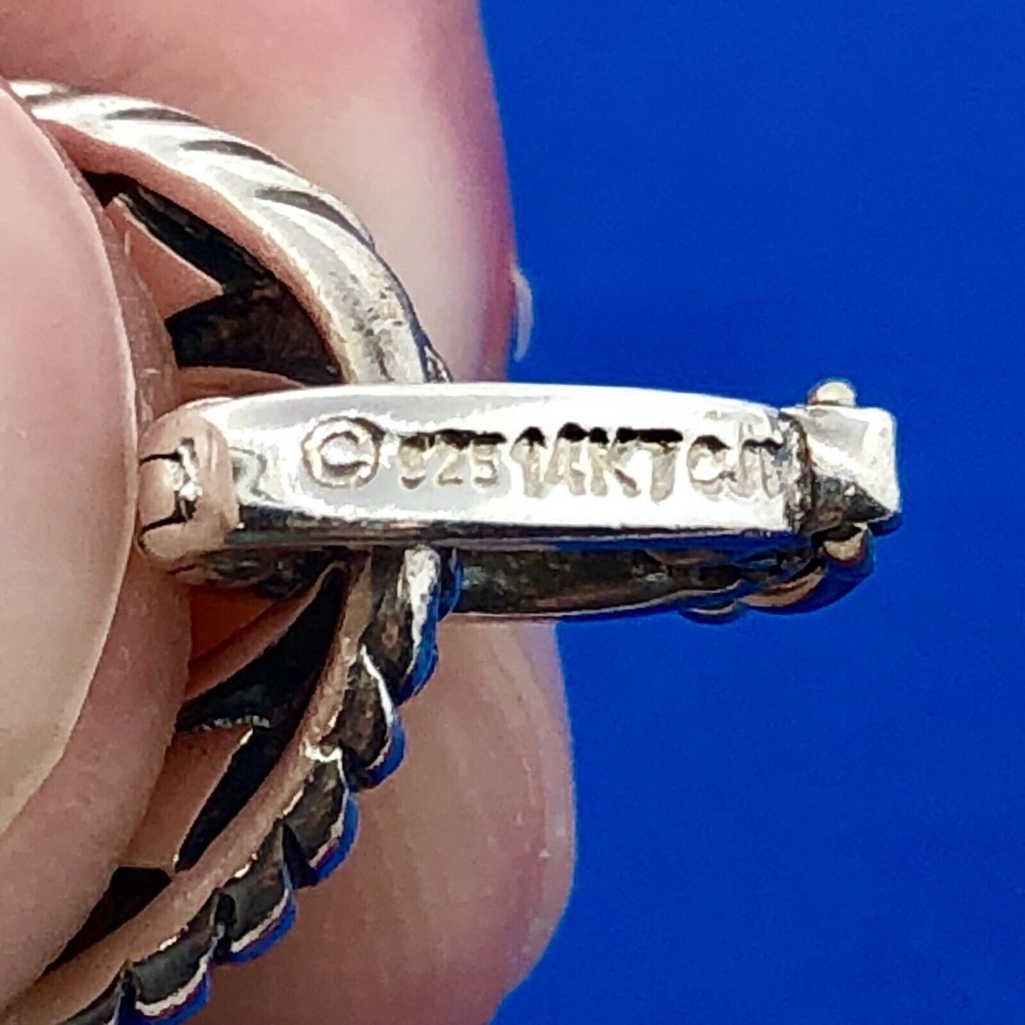 Designer 925 Sterling Silver 14K Gold Diamond Ribbed Cable Link Tennis Bracelet