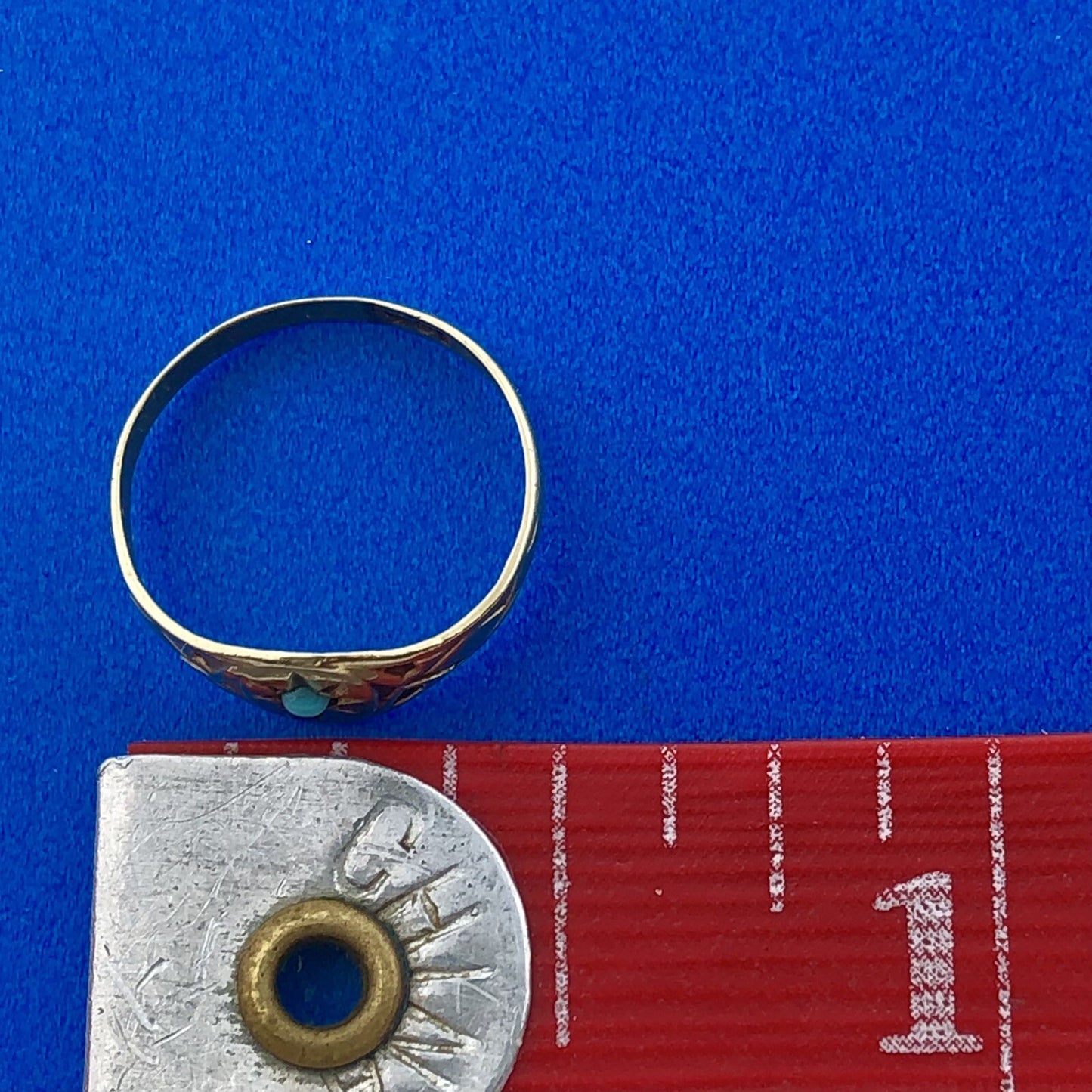 Antique 10K Yellow Gold Turquoise Seed Bead Child's Ring Size .05