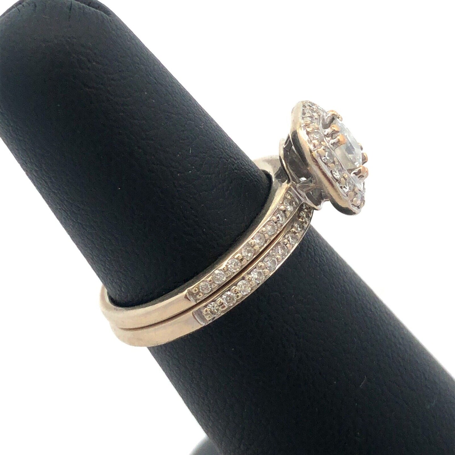 14K White Gold Princess Round Diamond Halo Engagement Bridal Set Wedding Ring