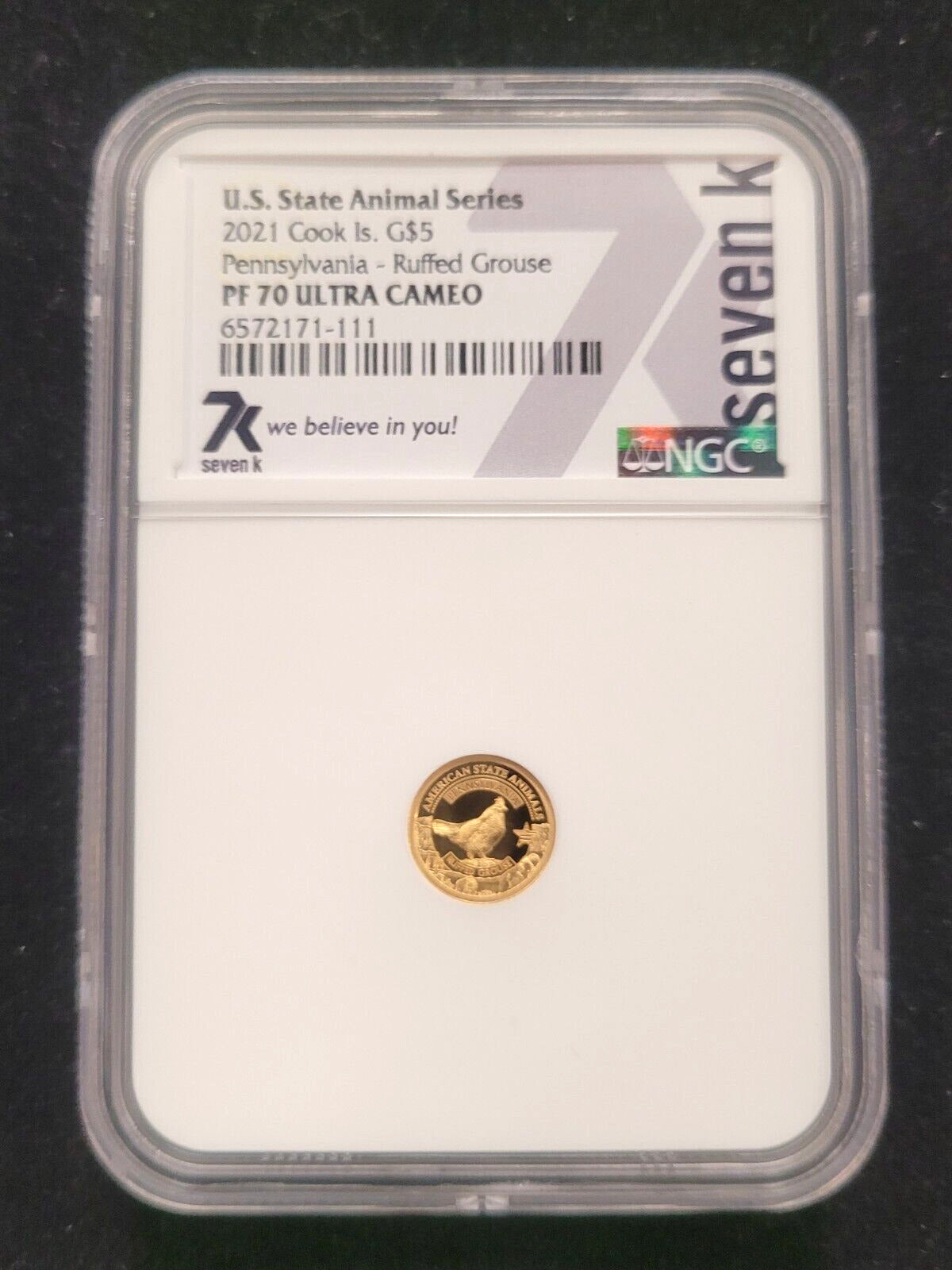 2021 $5 Cook Islands NGC PF70 Proof Cameo 1/2g .999 Gold Pennsylvania Grouse