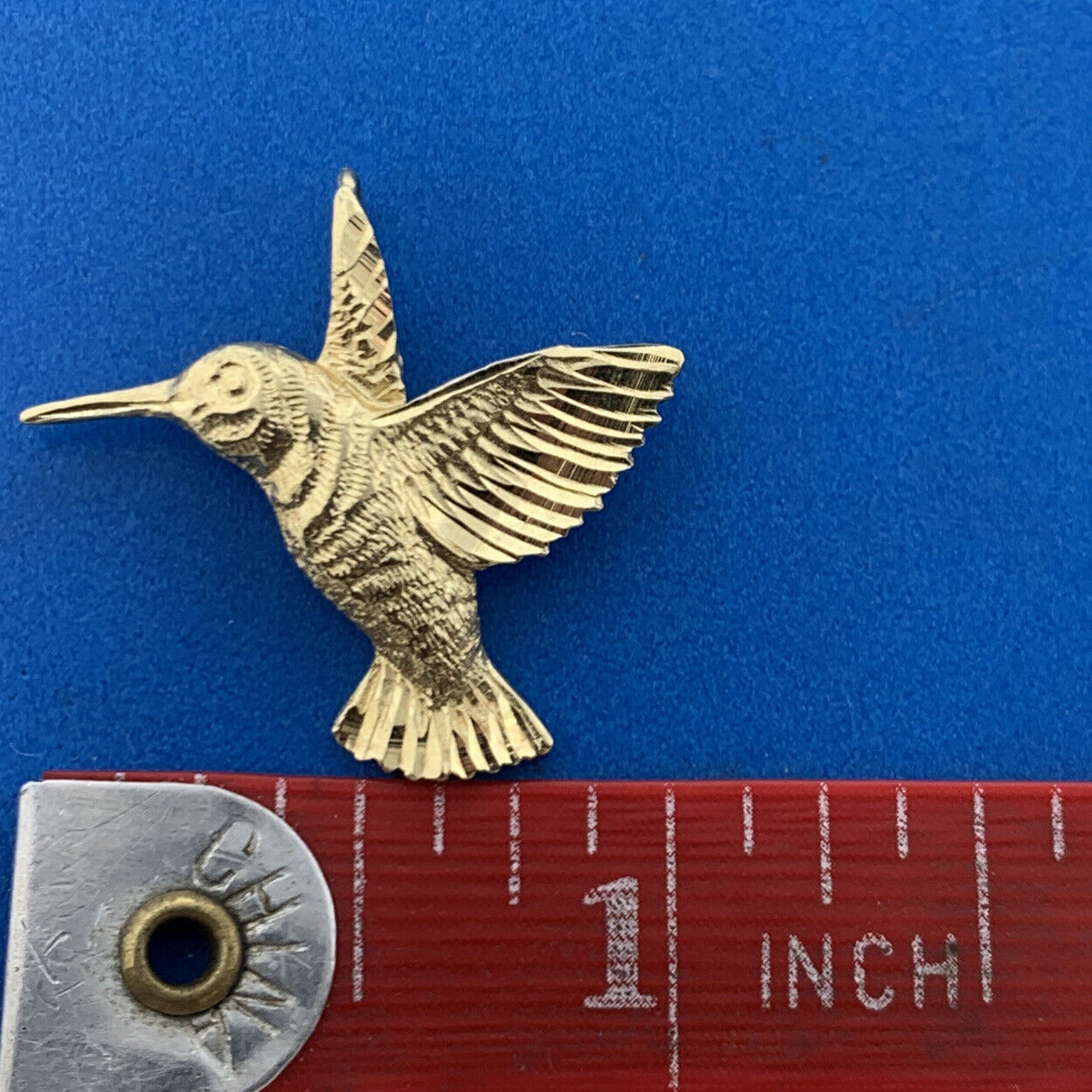 Designer 14K Yellow Gold Hummingbird Charm Drop Pendant