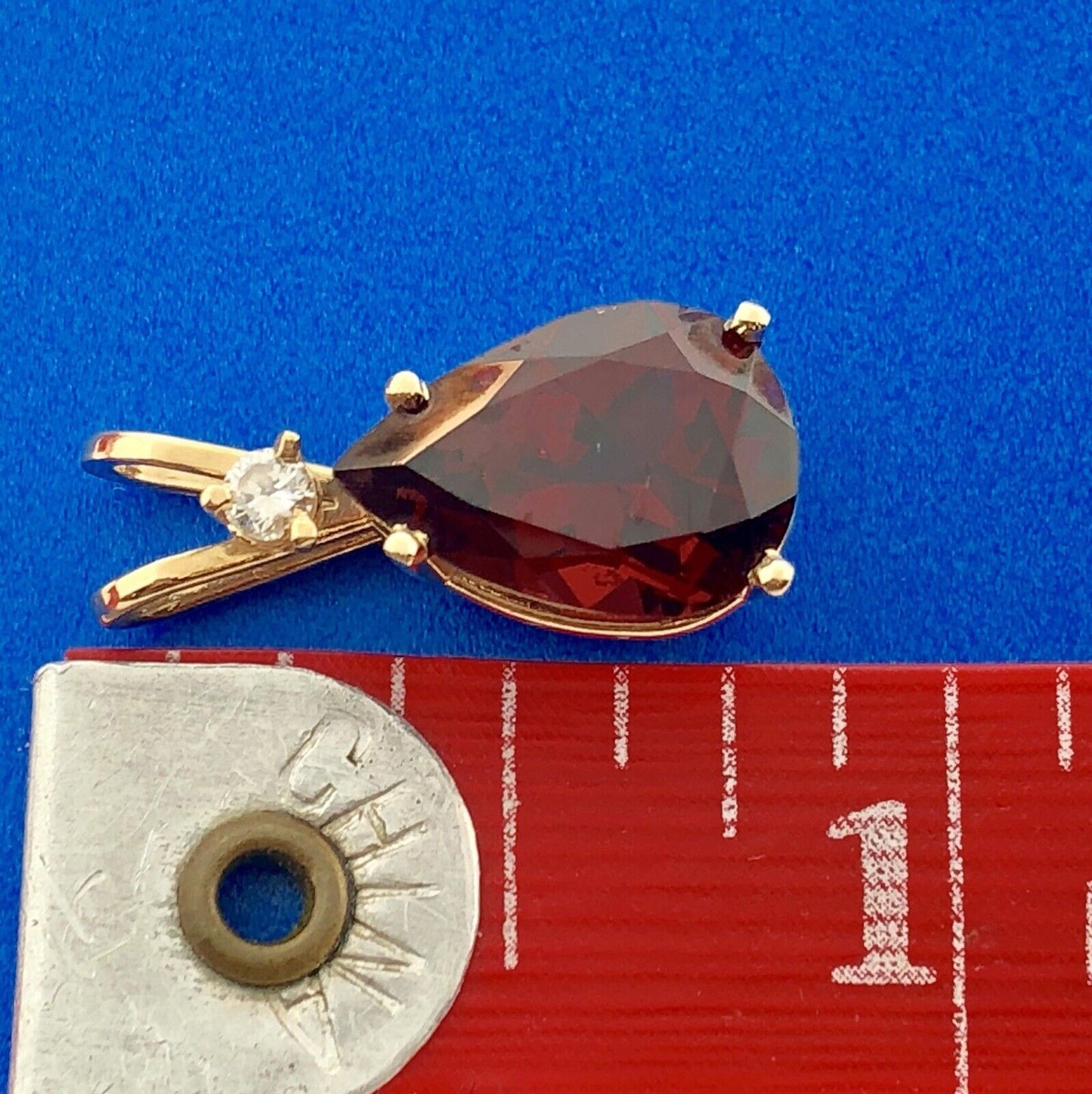 14K Yellow Gold Pear Garnet Diamond January Anniversary Statement Pendant