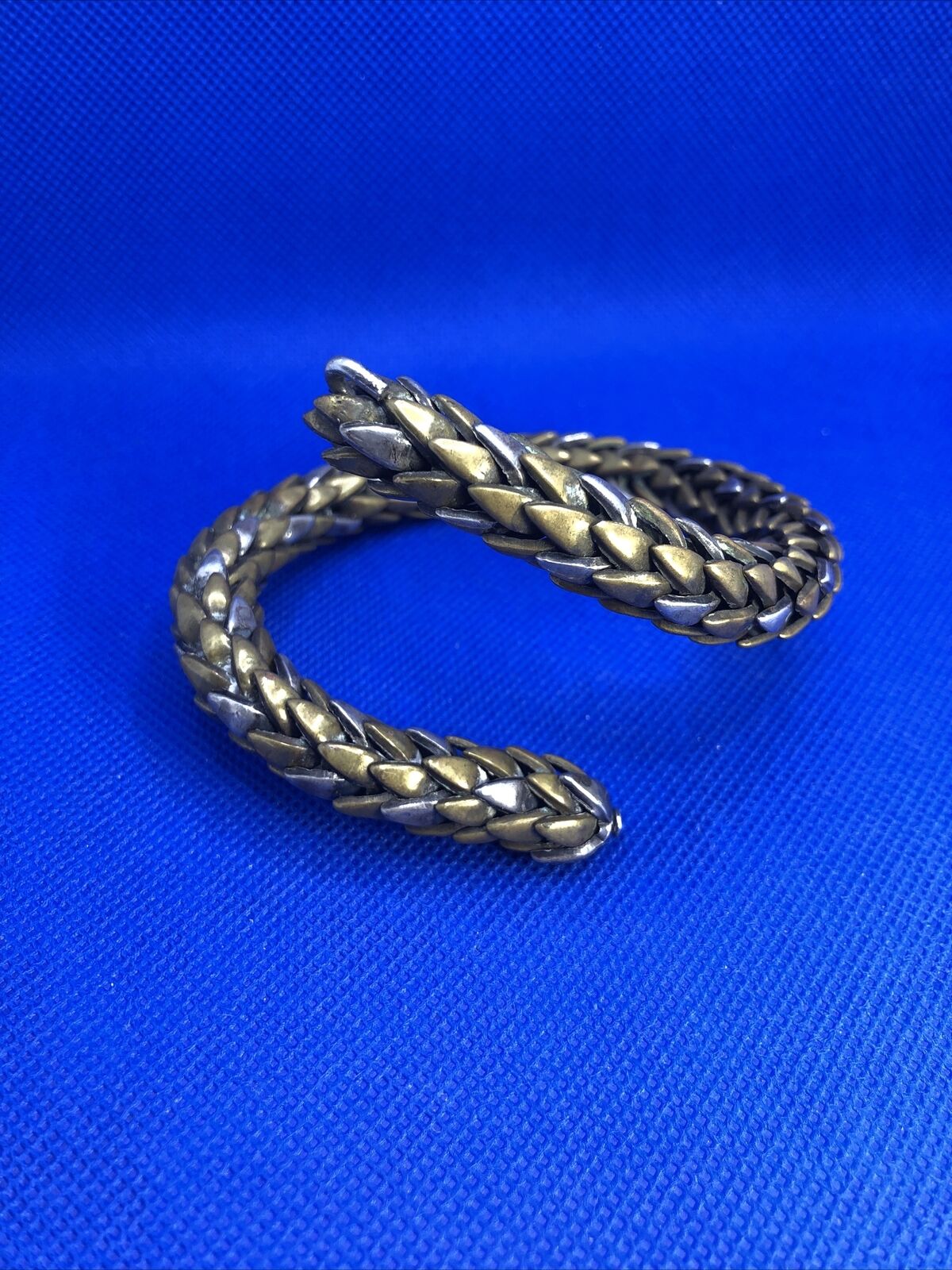 Vintage 1970's Brass & Silver Two Toned Statement Snake Arm Cuff Bracelet