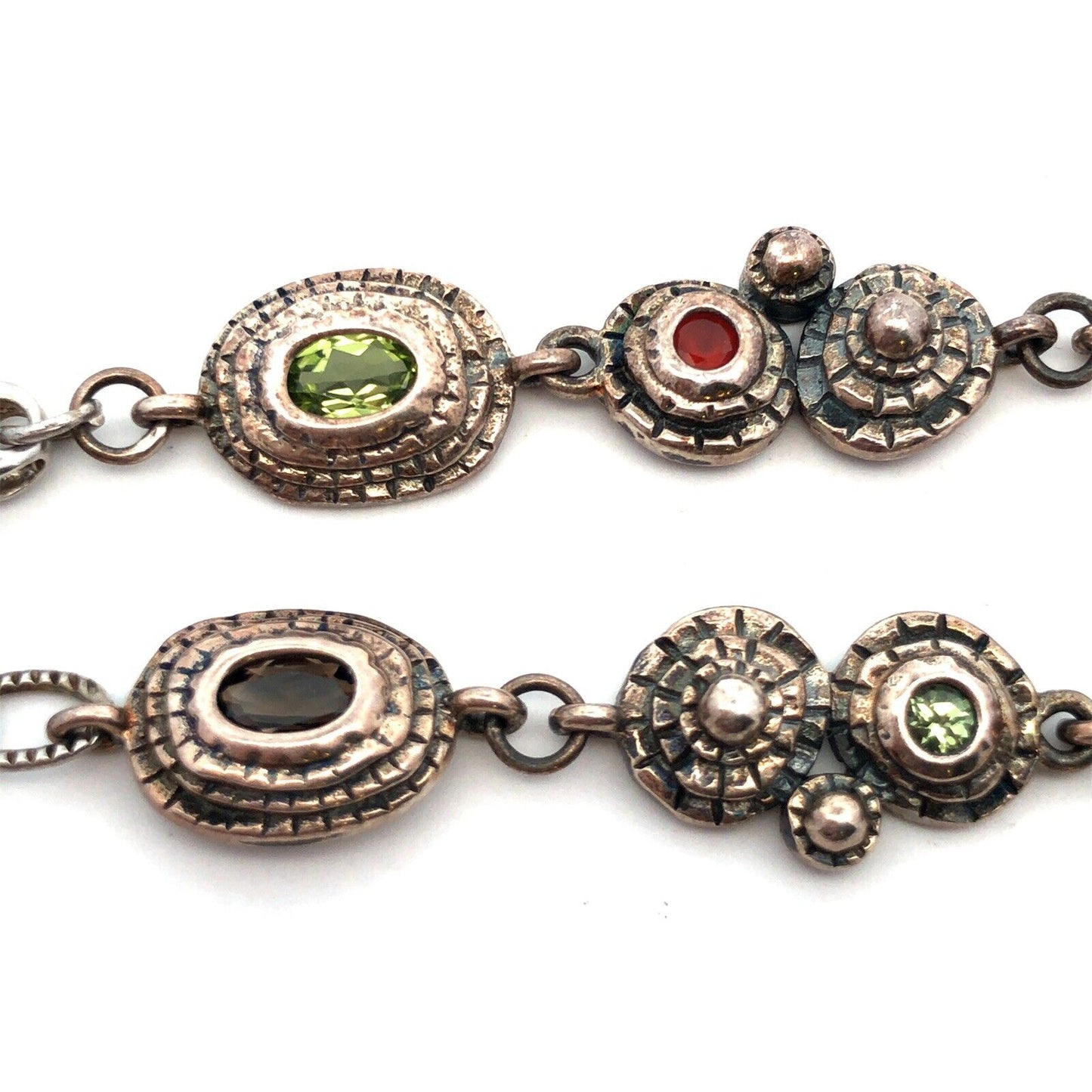 Vintage 925 Sterling Silver Oval multi gemstone Station Tennis Bracelet