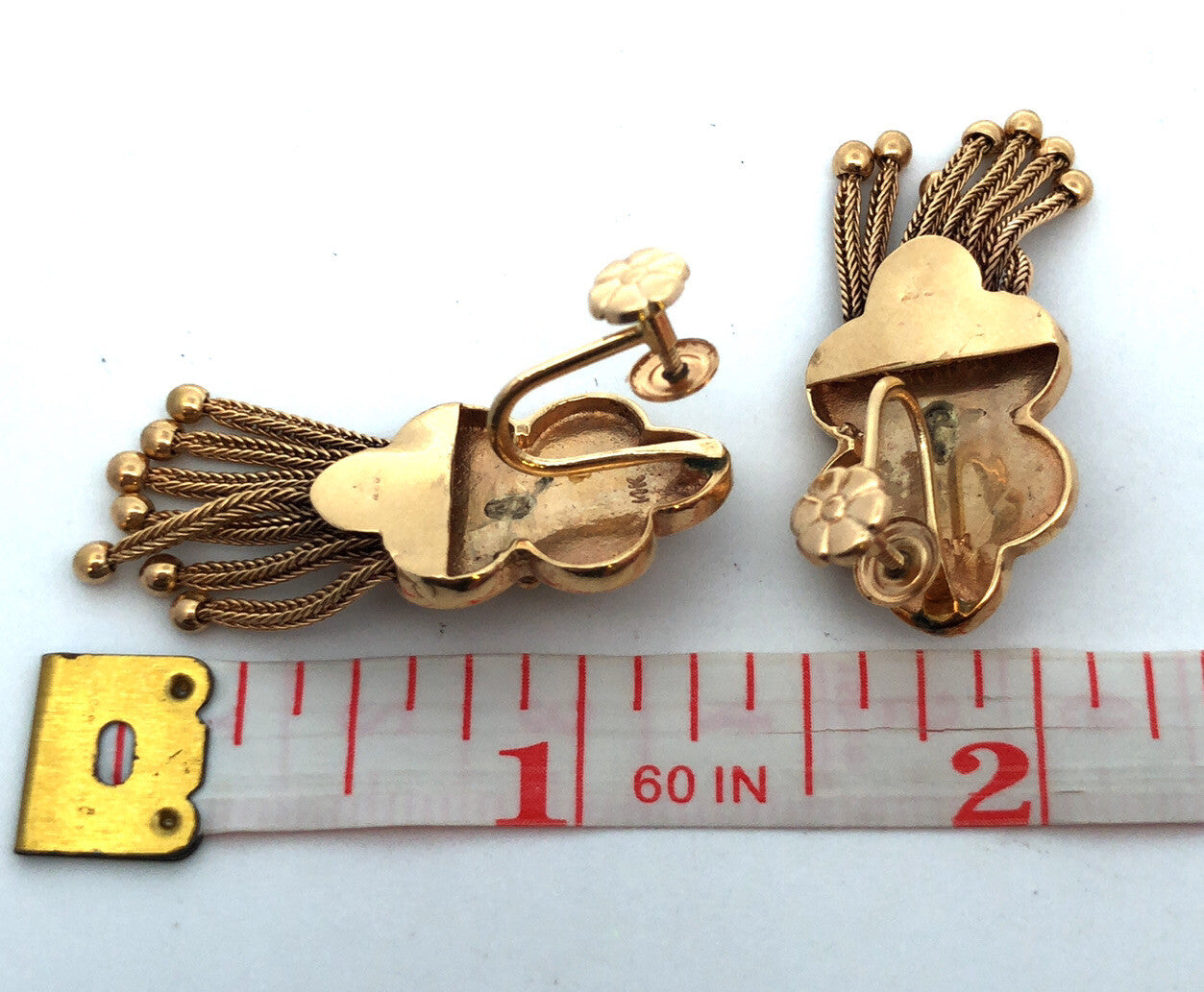 Vintage 14k Yellow Gold Edwardian Dangle Tassel Earrings with Turquoise